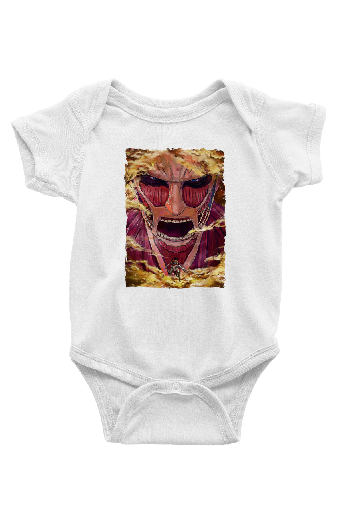 Attack On Titan Baskılı Beyaz Unisex Bebek Body - Zıbın