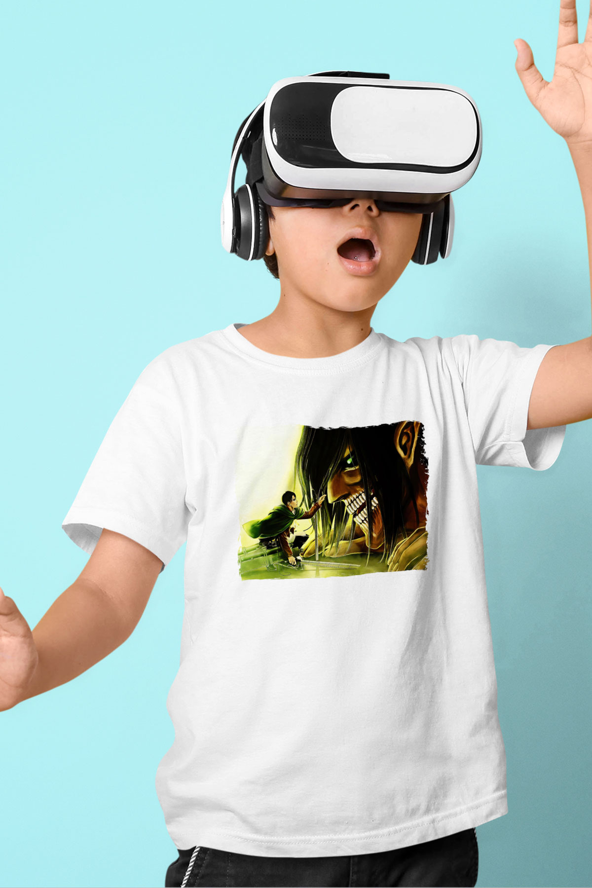 Attack On Titan Baskılı Beyaz Unisex Beyaz Çocuk Tişört - Tshirt