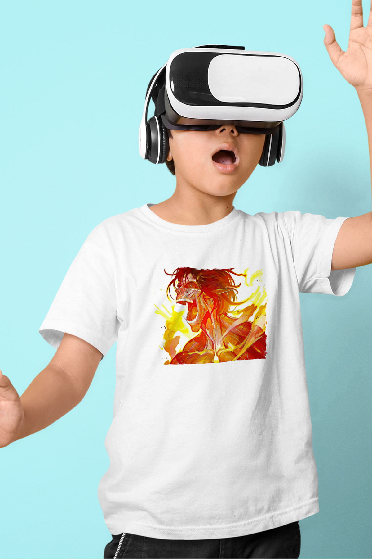 Attack On Titan Baskılı Beyaz Unisex Beyaz Çocuk Tişört - Tshirt