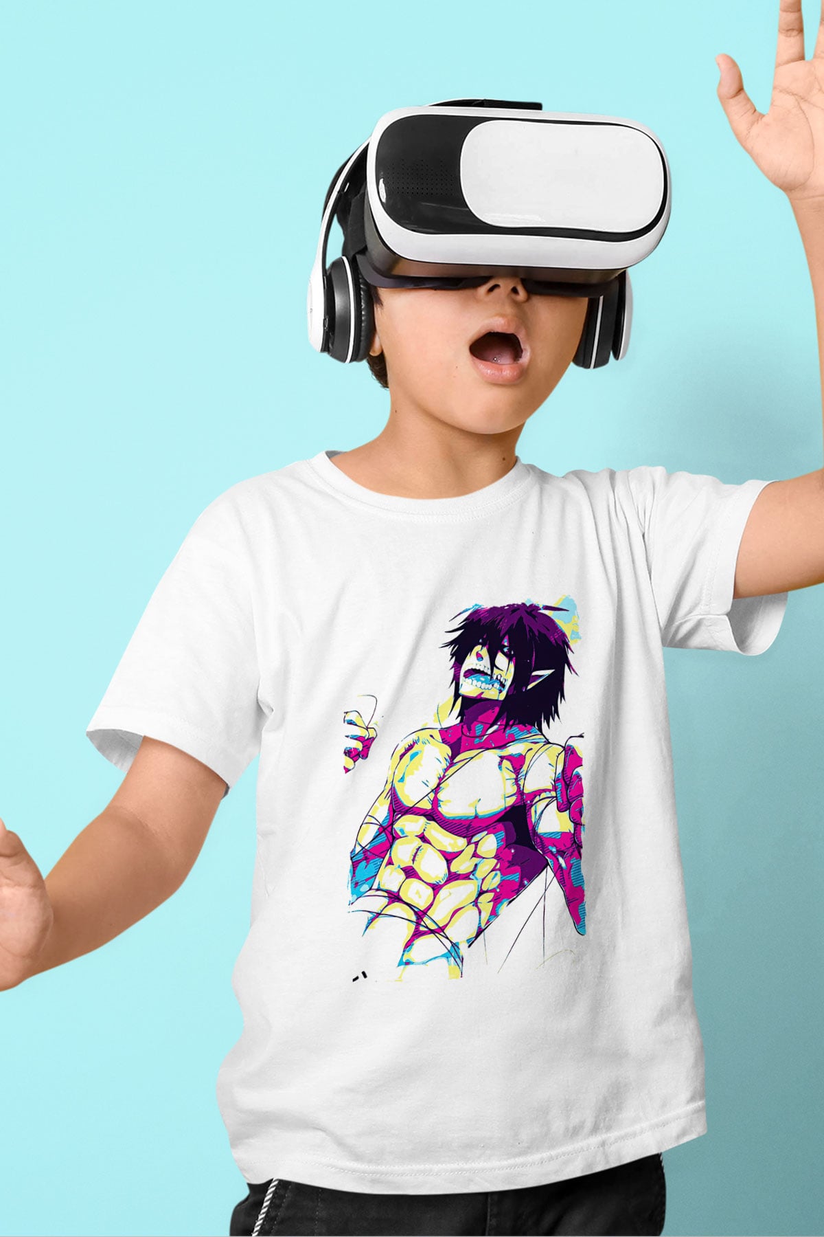 Attack On Titan Baskılı Beyaz Unisex Beyaz Çocuk Tişört - Tshirt