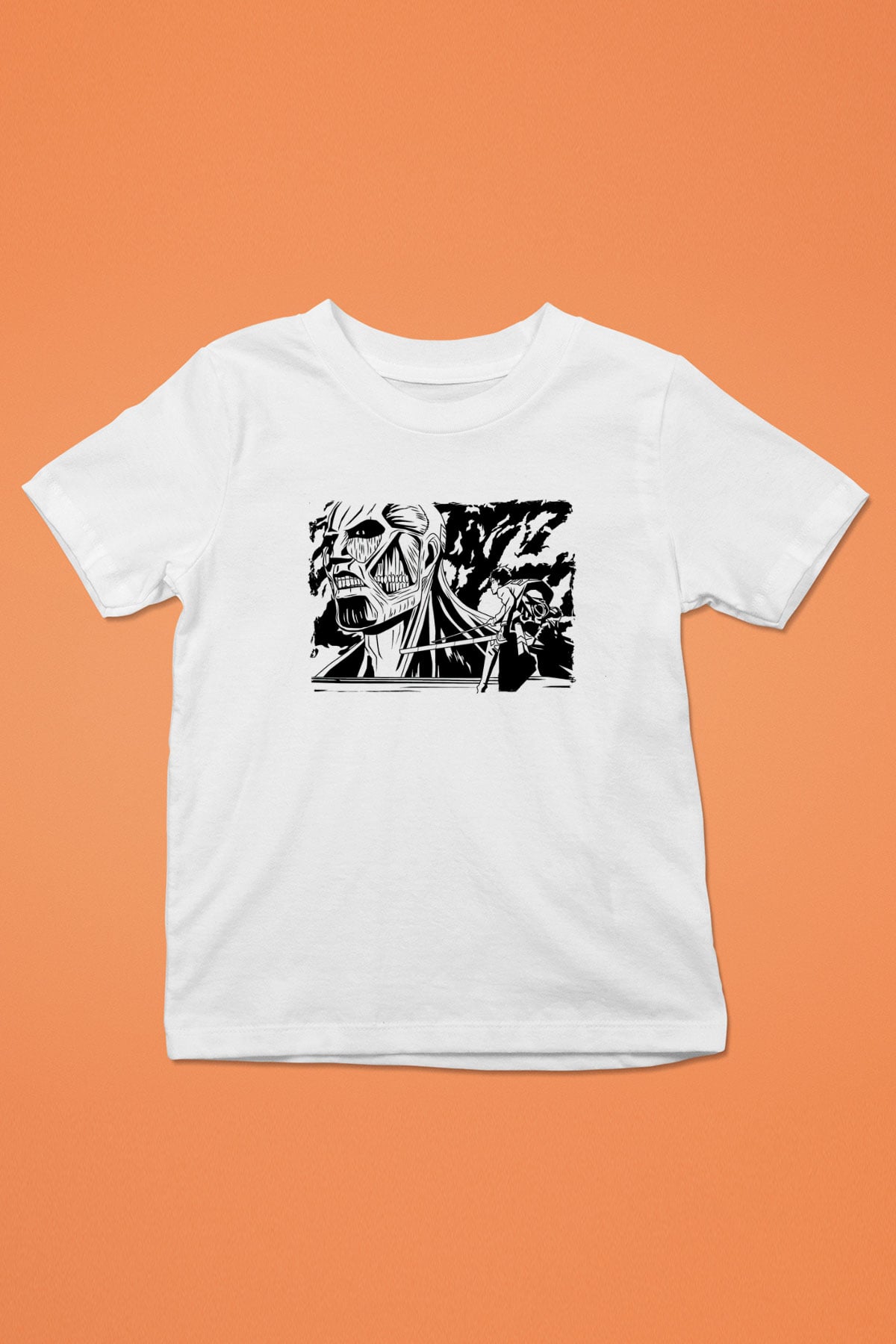 Attack On Titan Baskılı Beyaz Unisex Beyaz Çocuk Tişört - Tshirt