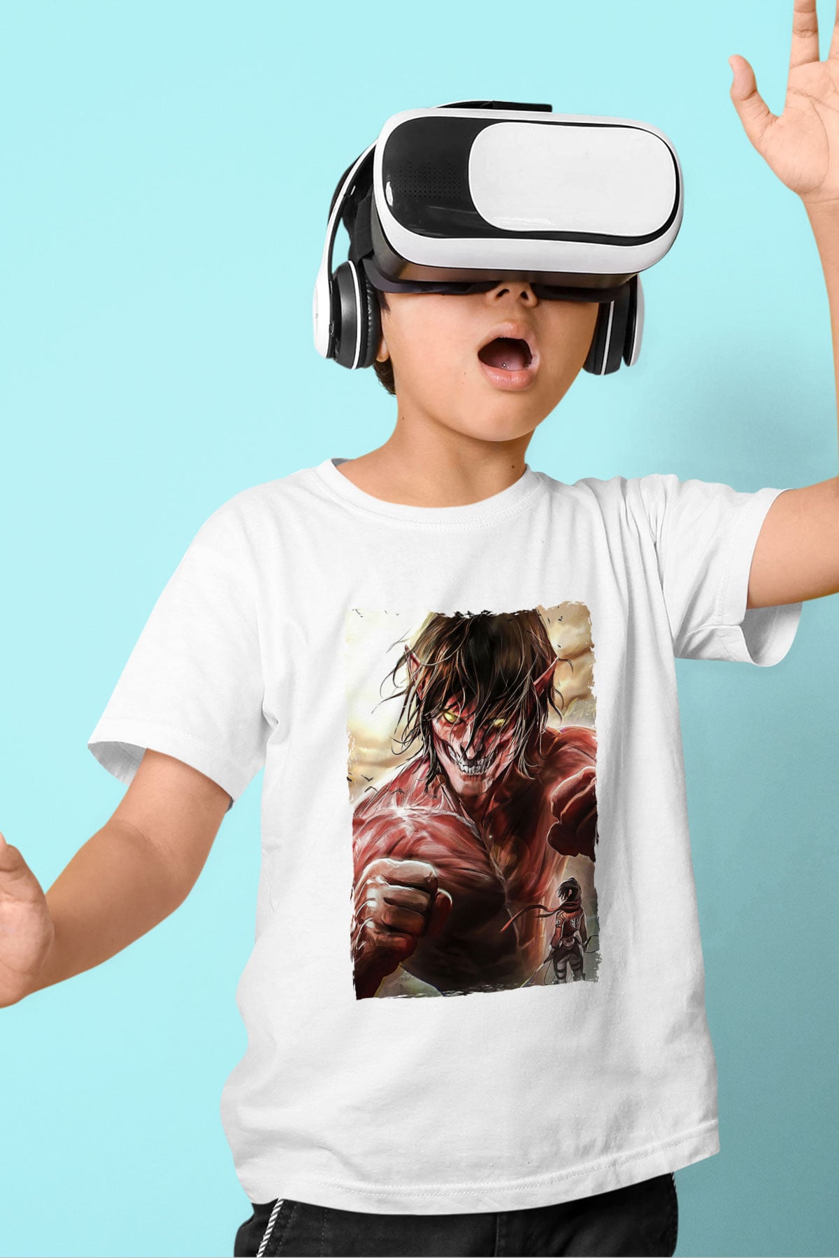 Attack On Titan Baskılı Beyaz Unisex Beyaz Çocuk Tişört - Tshirt