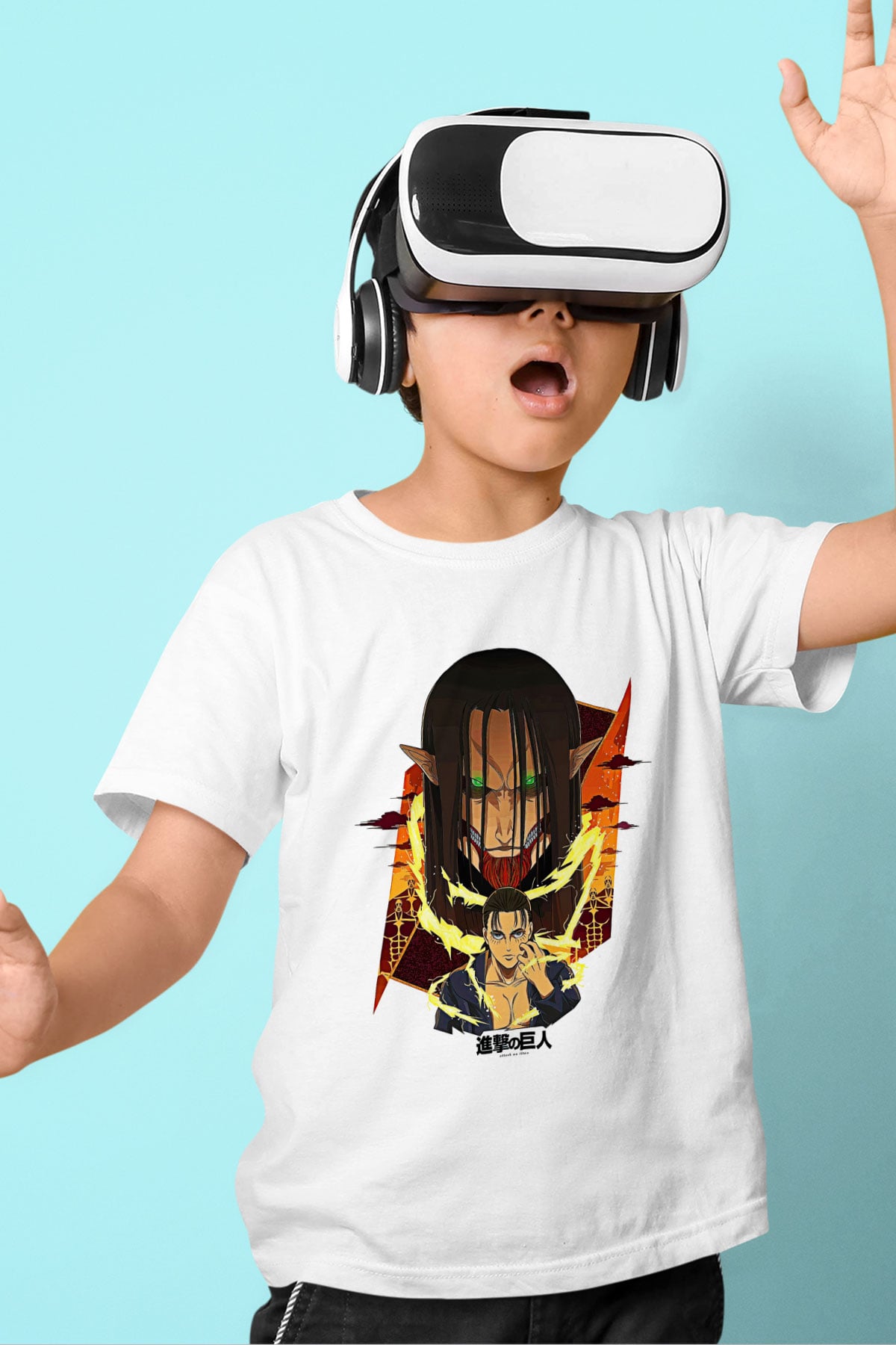 Attack On Titan Baskılı Beyaz Unisex Beyaz Çocuk Tişört - Tshirt