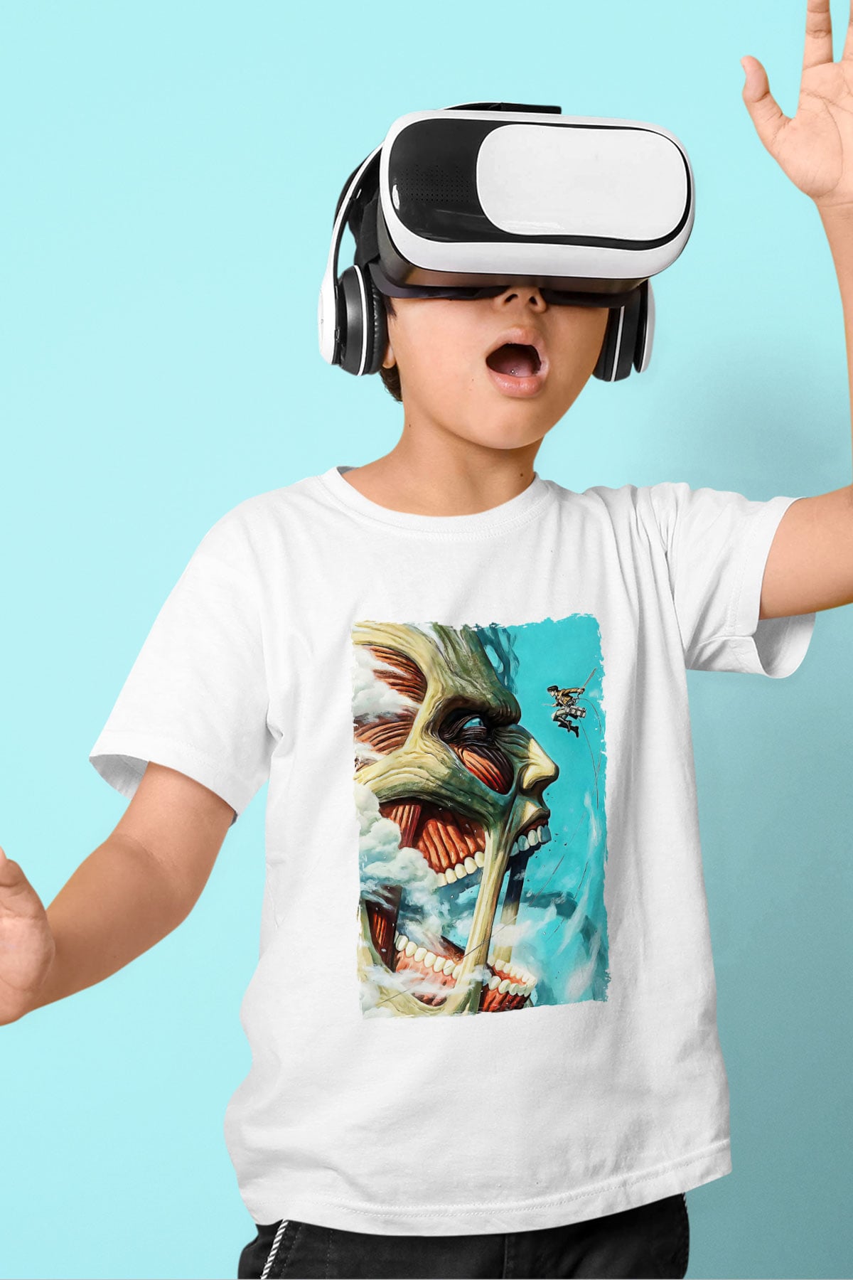 Attack On Titan Baskılı Beyaz Unisex Beyaz Çocuk Tişört - Tshirt