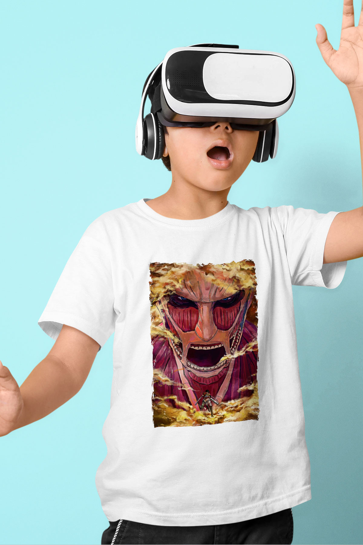 Attack On Titan Baskılı Beyaz Unisex Beyaz Çocuk Tişört - Tshirt