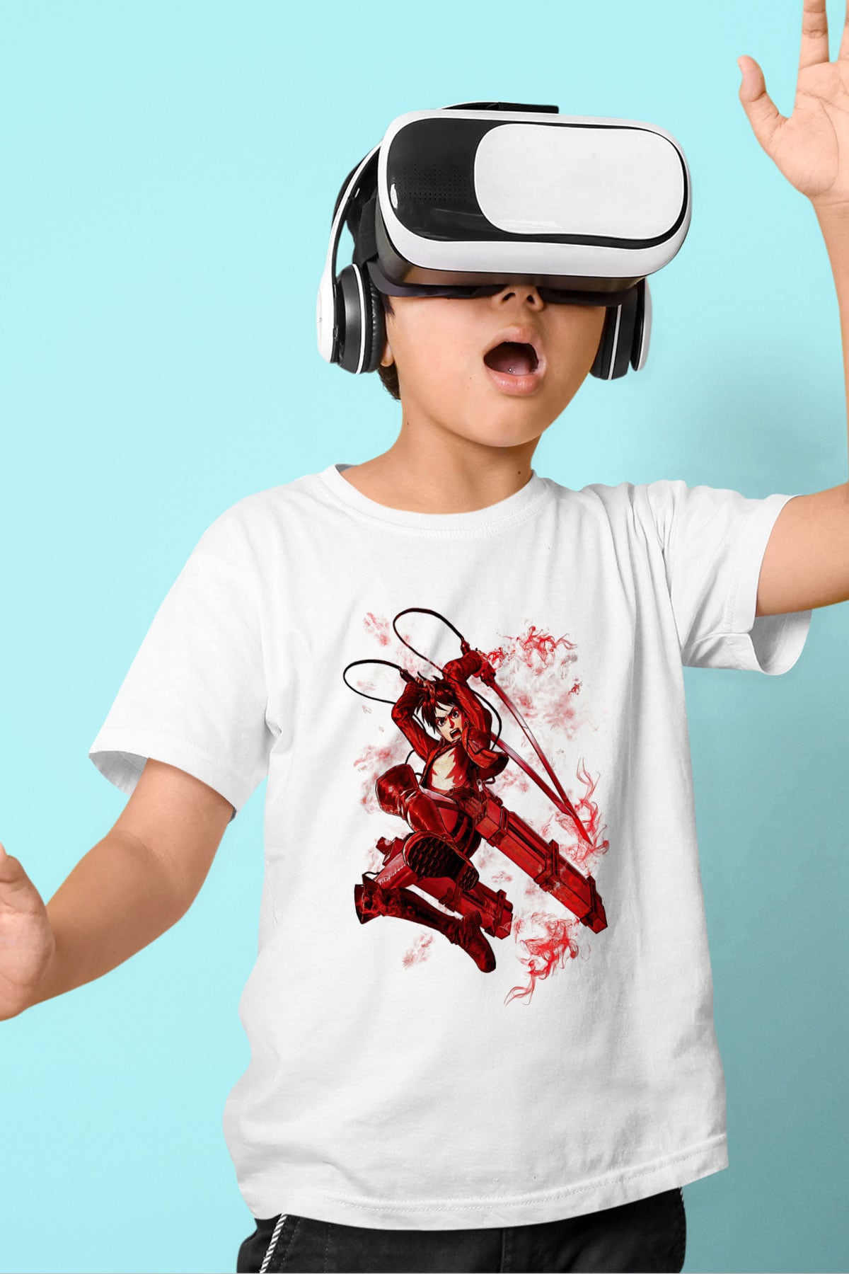 Attack On Titan Baskılı Beyaz Unisex Beyaz Çocuk Tişört - Tshirt