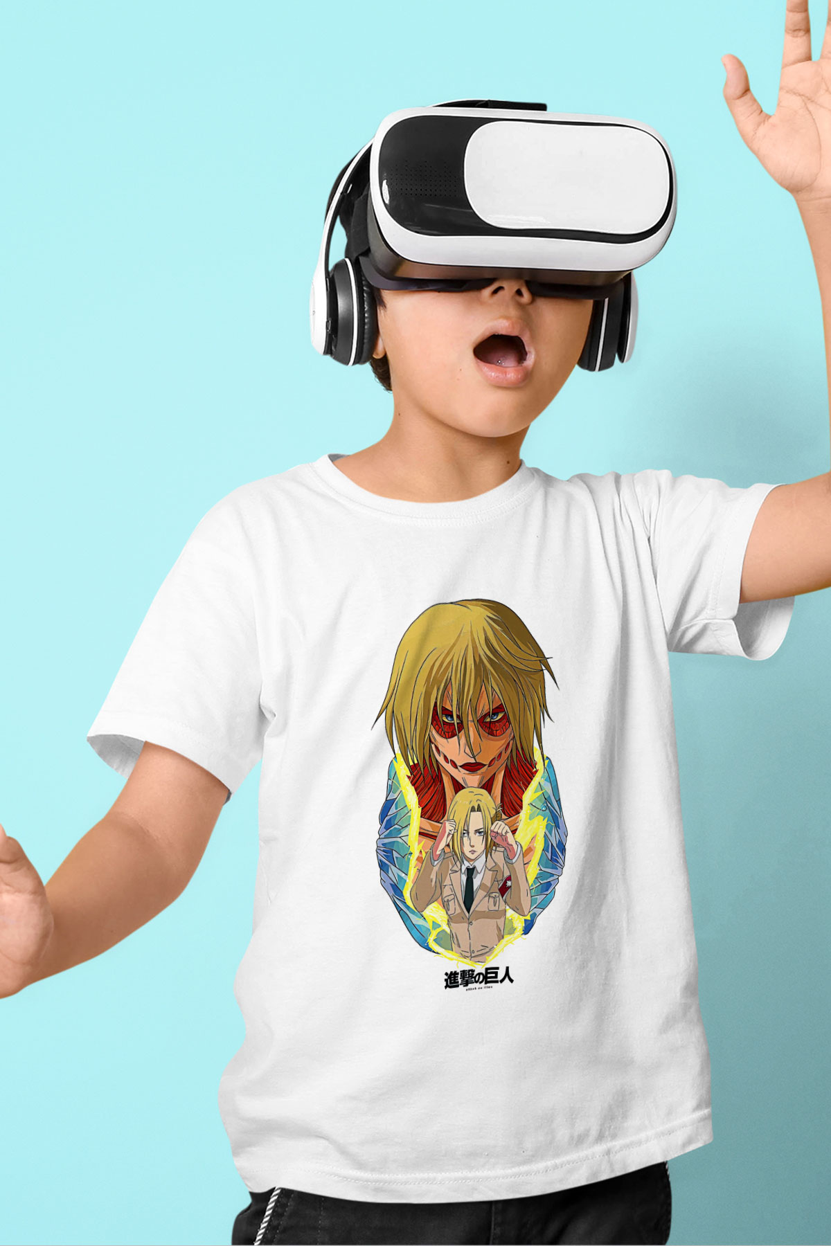 Attack On Titan Baskılı Beyaz Unisex Beyaz Çocuk Tişört - Tshirt