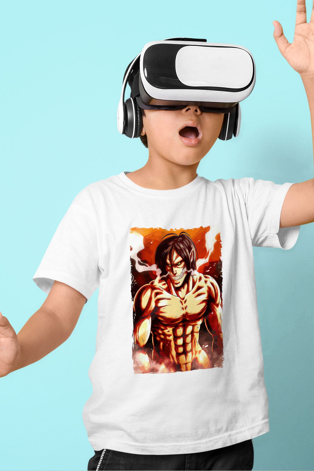 Attack On Titan Baskılı Beyaz Unisex Beyaz Çocuk Tişört - Tshirt