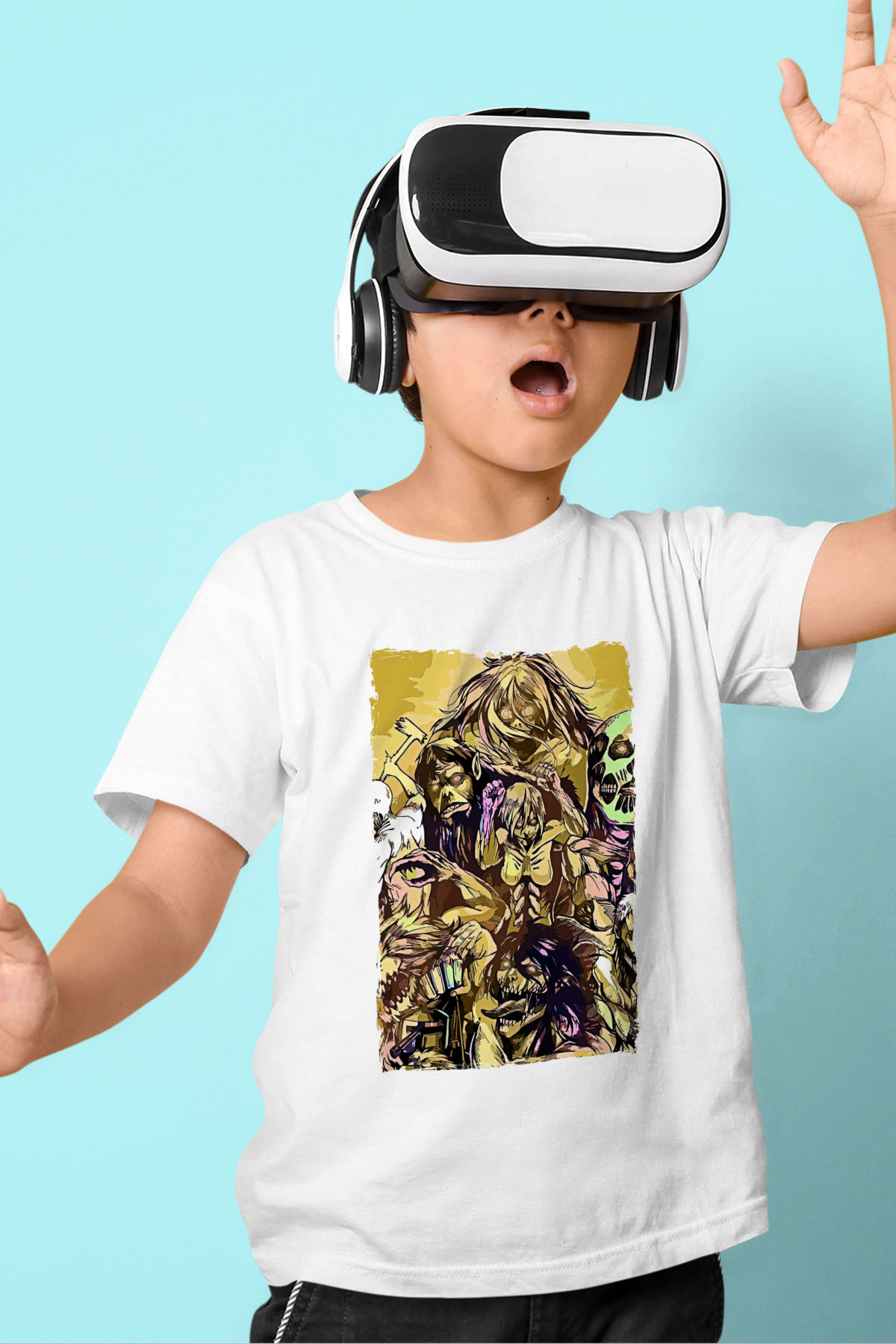 Attack On Titan Baskılı Beyaz Unisex Beyaz Çocuk Tişört - Tshirt