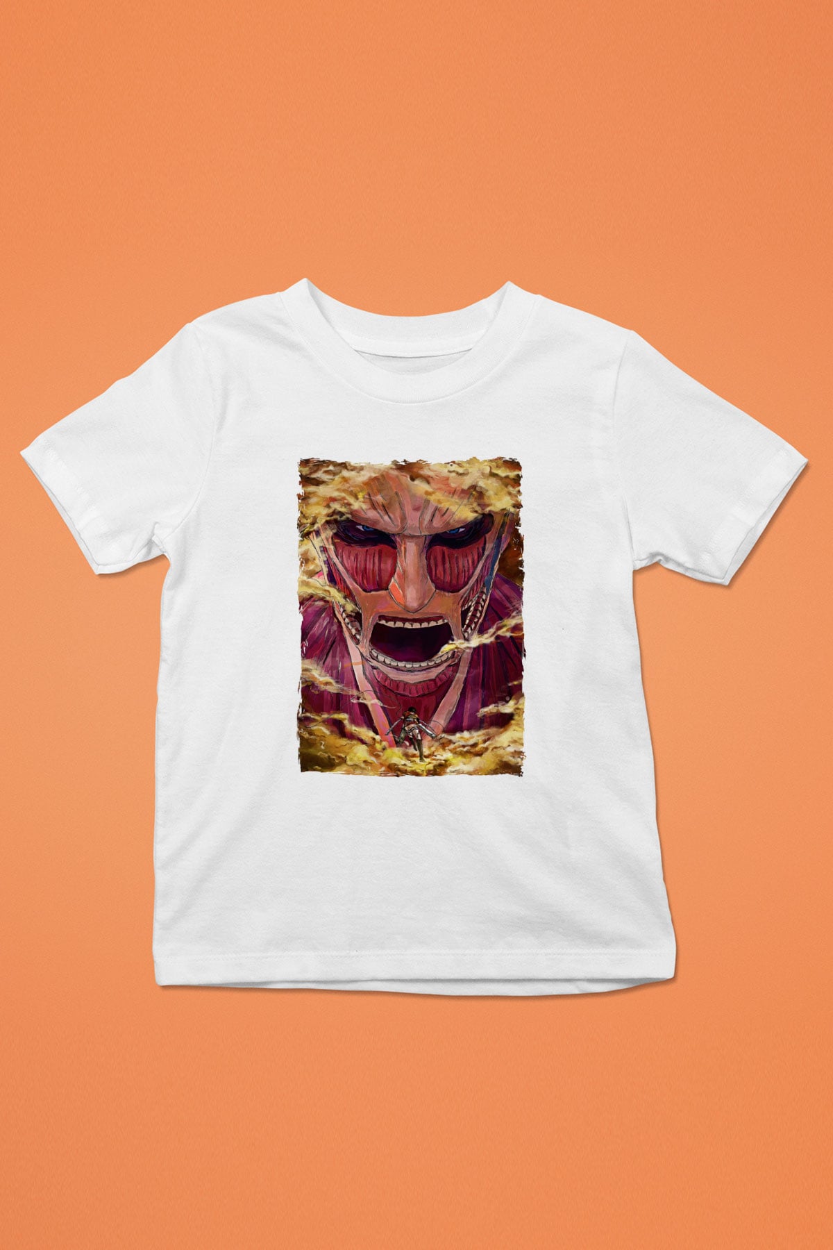 Attack On Titan Baskılı Beyaz Unisex Beyaz Çocuk Tişört - Tshirt