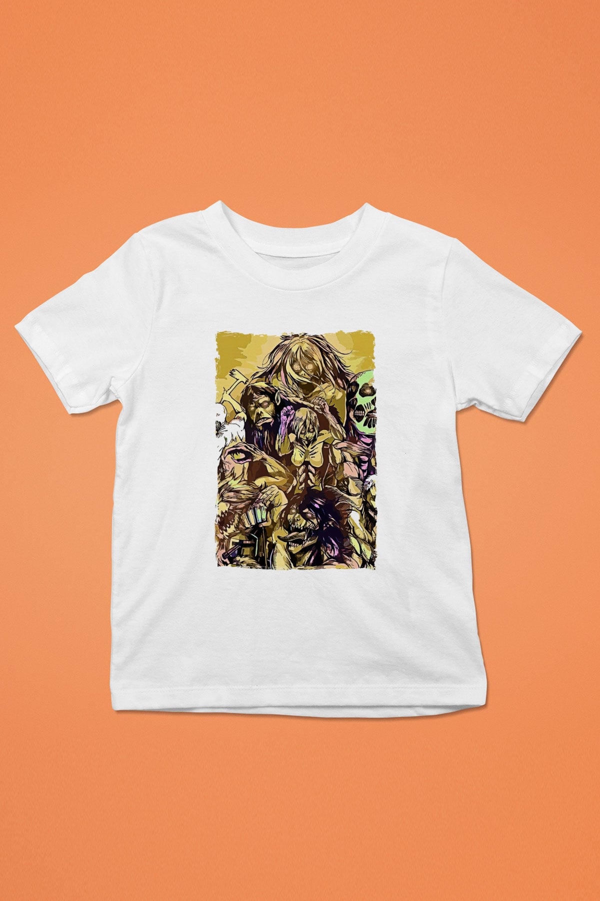 Attack On Titan Baskılı Beyaz Unisex Beyaz Çocuk Tişört - Tshirt