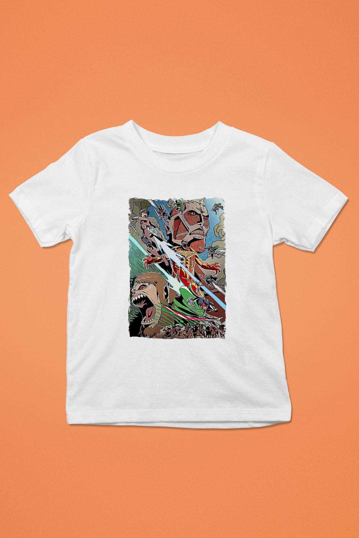 Attack On Titan Baskılı Beyaz Unisex Beyaz Çocuk Tişört - Tshirt