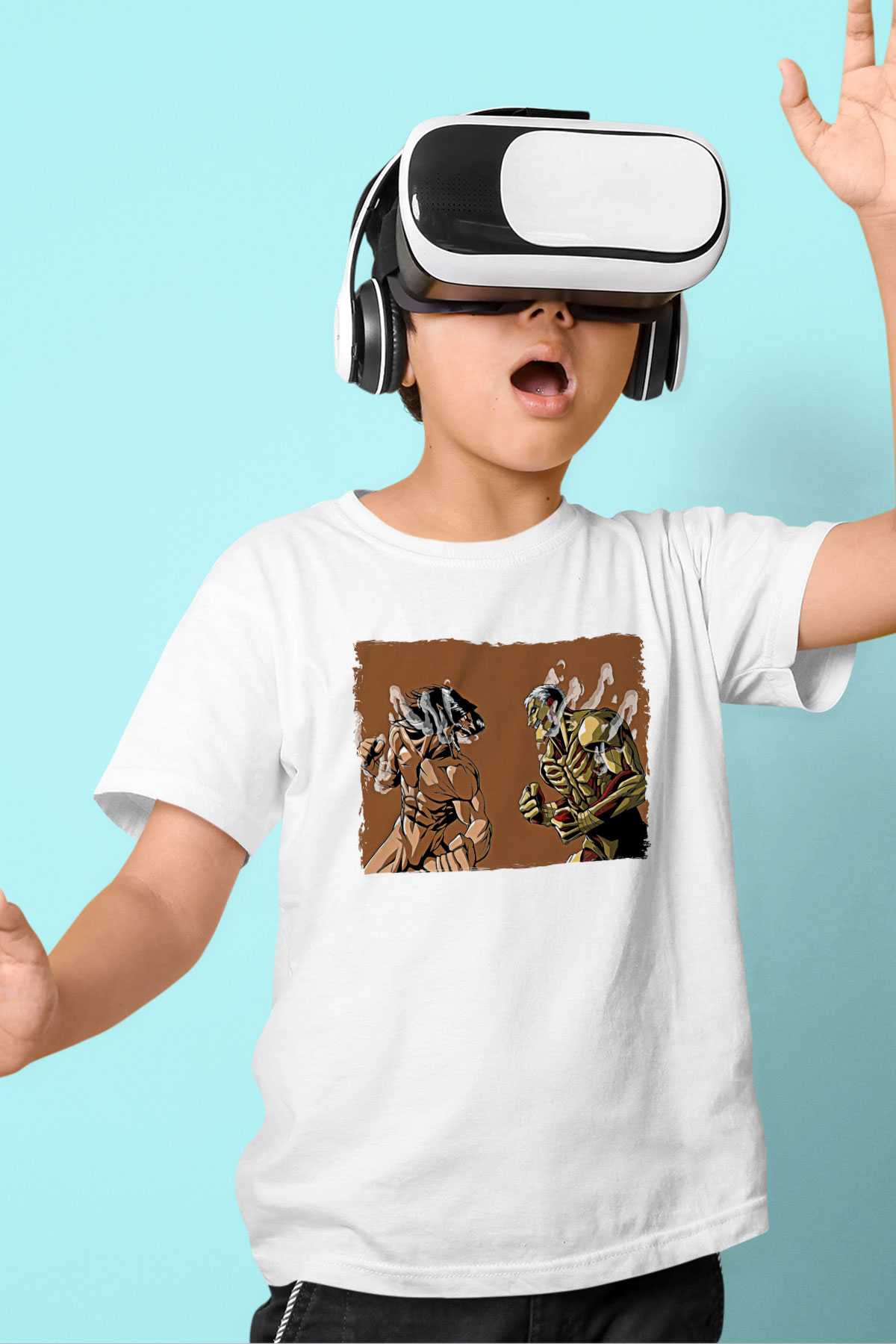 Attack On Titan Baskılı Beyaz Unisex Beyaz Çocuk Tişört - Tshirt