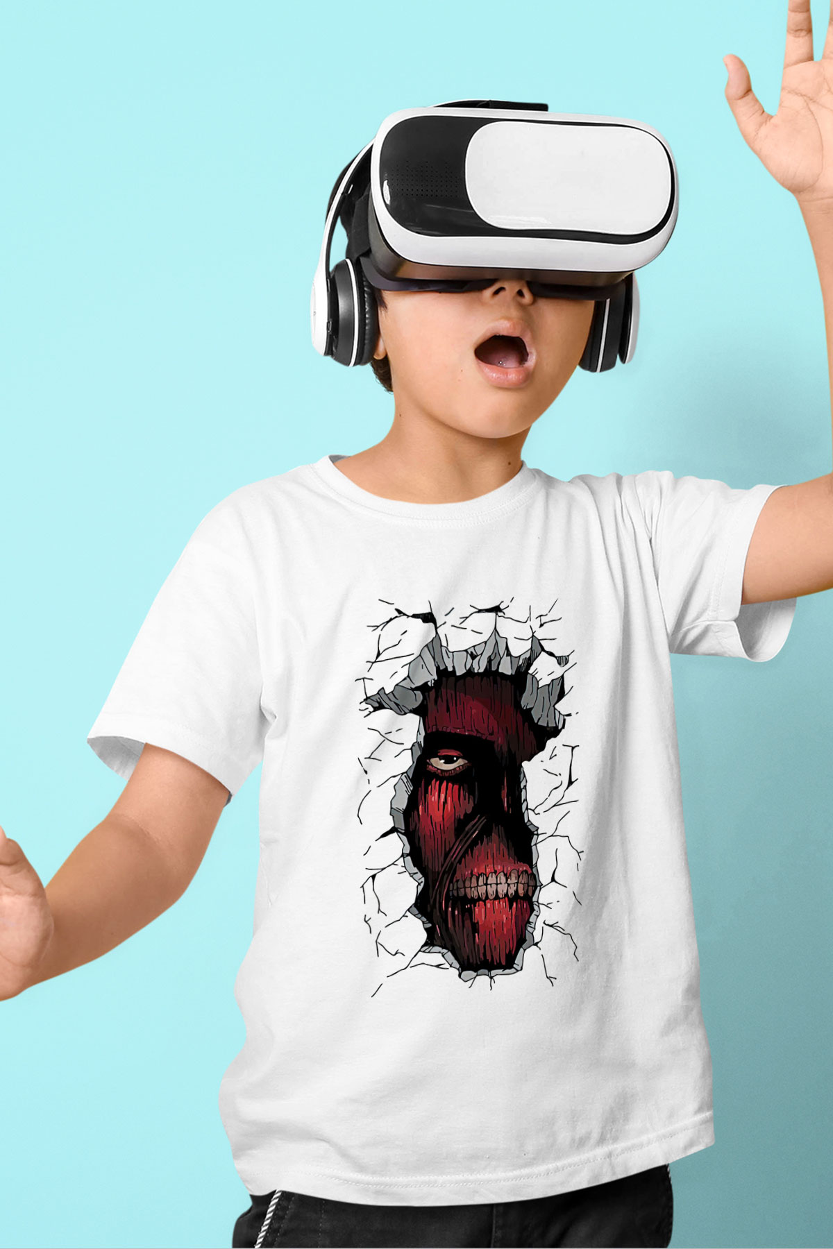 Attack On Titan Baskılı Beyaz Unisex Beyaz Çocuk Tişört - Tshirt