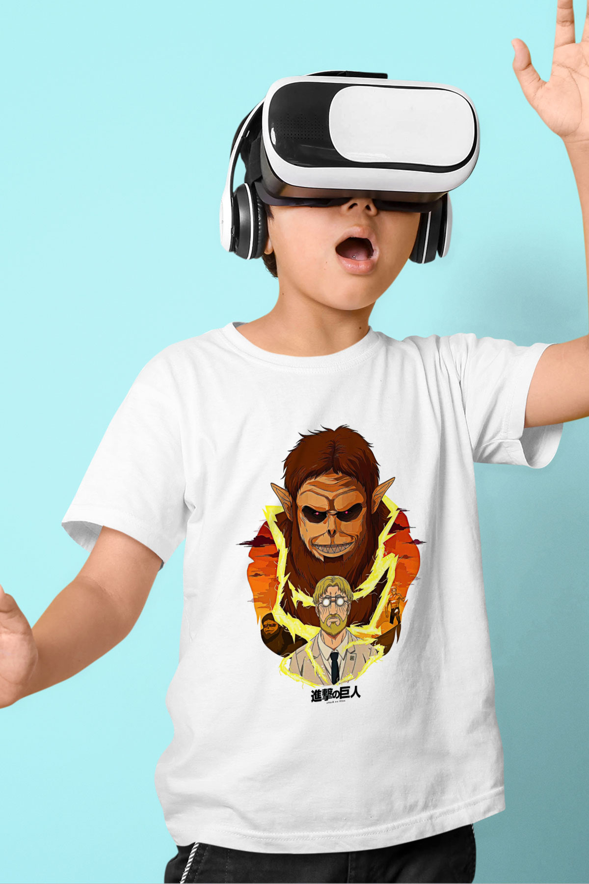 Attack On Titan Baskılı Beyaz Unisex Beyaz Çocuk Tişört - Tshirt