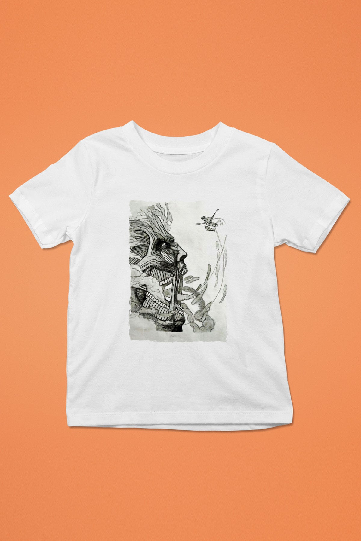 Attack On Titan Baskılı Beyaz Unisex Beyaz Çocuk Tişört - Tshirt