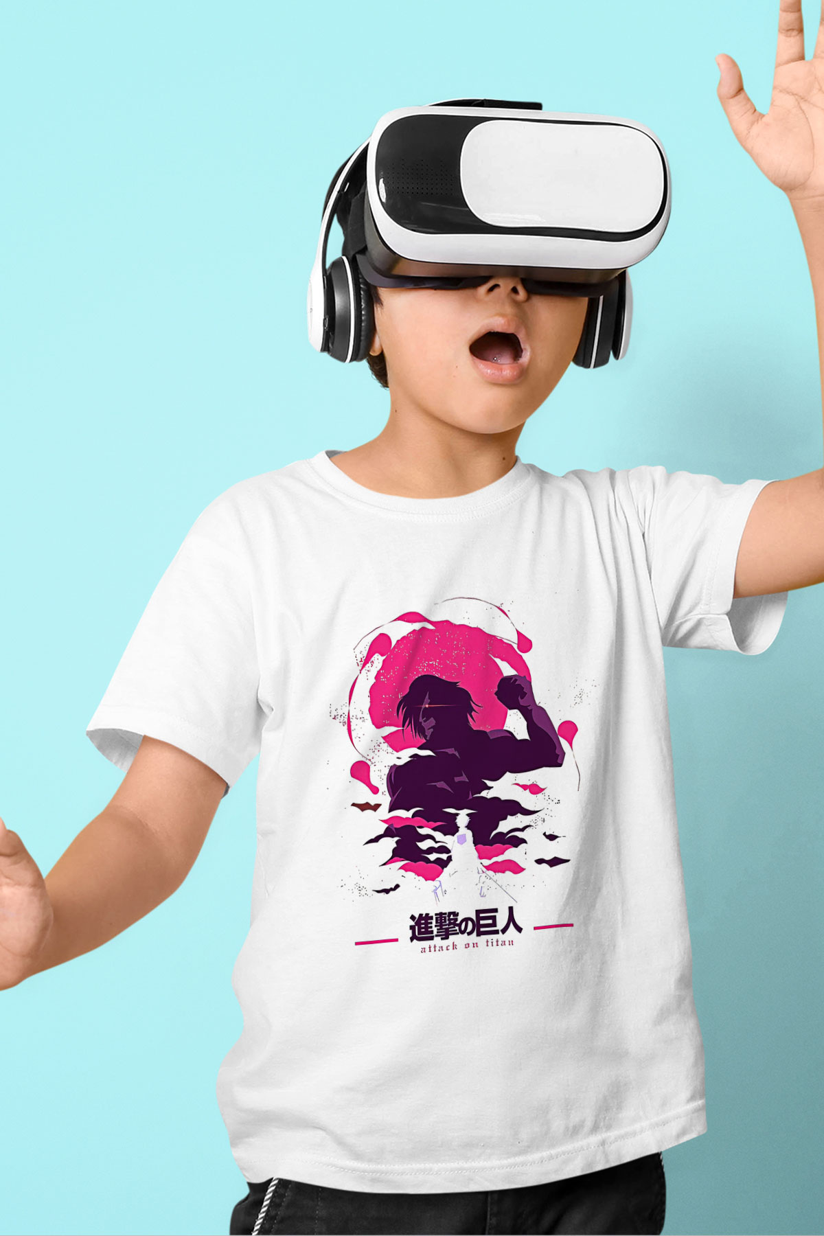 Attack On Titan Baskılı Beyaz Unisex Beyaz Çocuk Tişört - Tshirt