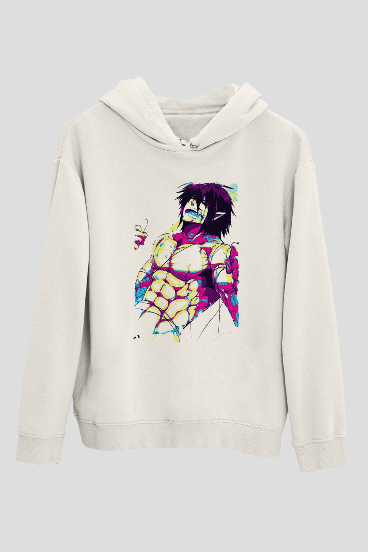 Attack On Titan Baskılı Beyaz Unisex Hoodie