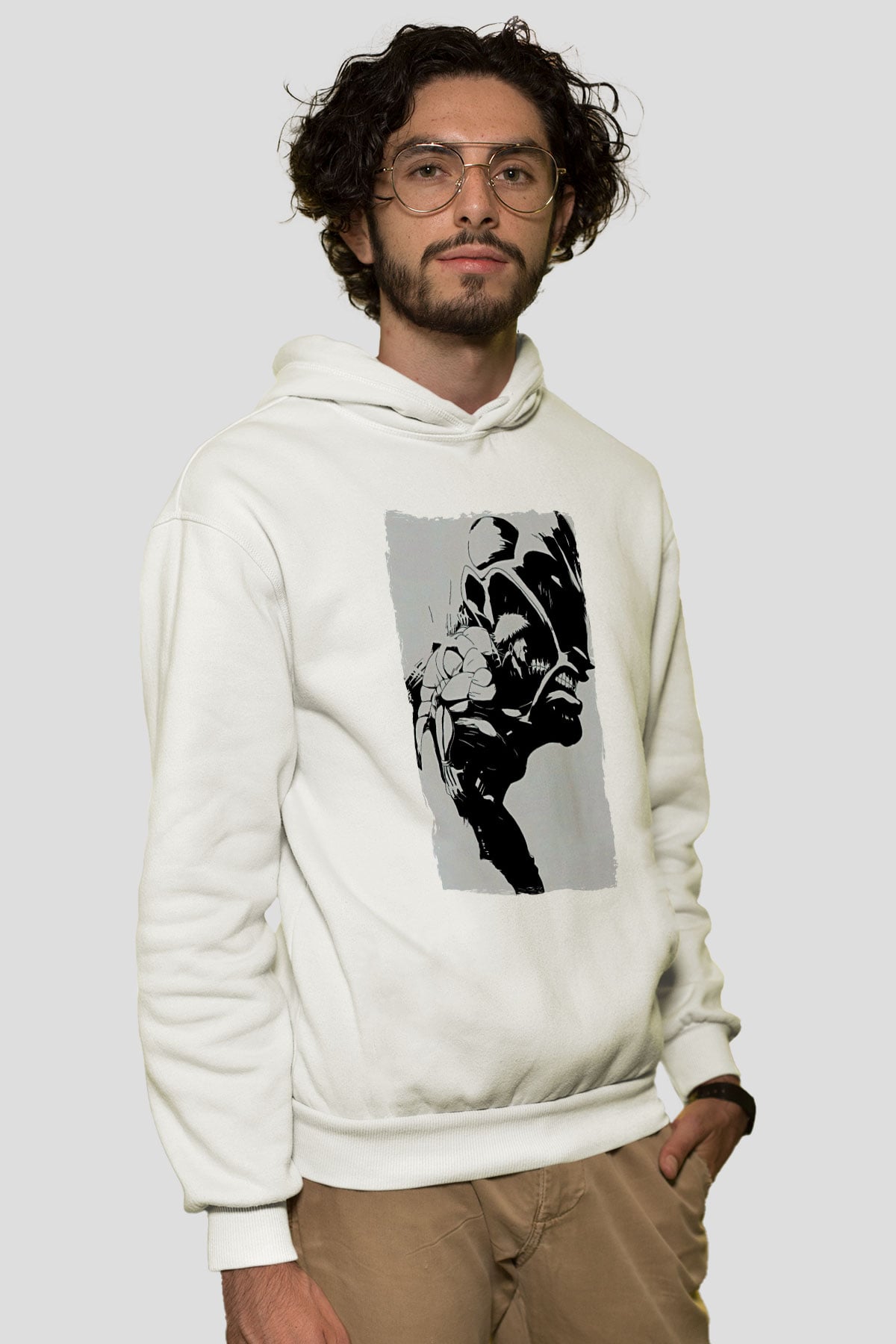 Attack On Titan Baskılı Beyaz Unisex Hoodie