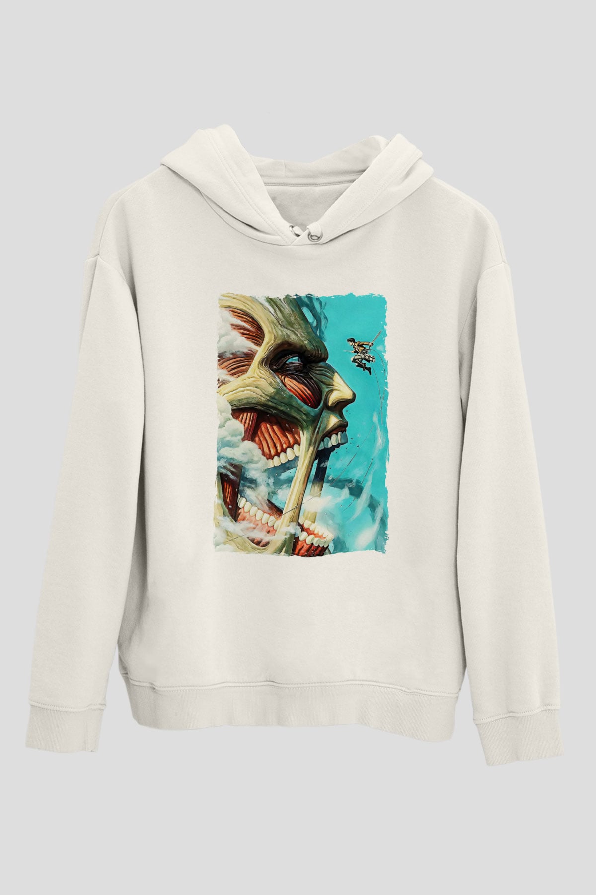 Attack On Titan Baskılı Beyaz Unisex Hoodie