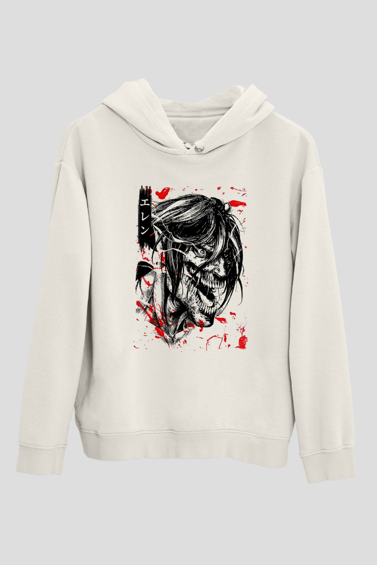 Attack On Titan Baskılı Beyaz Unisex Hoodie