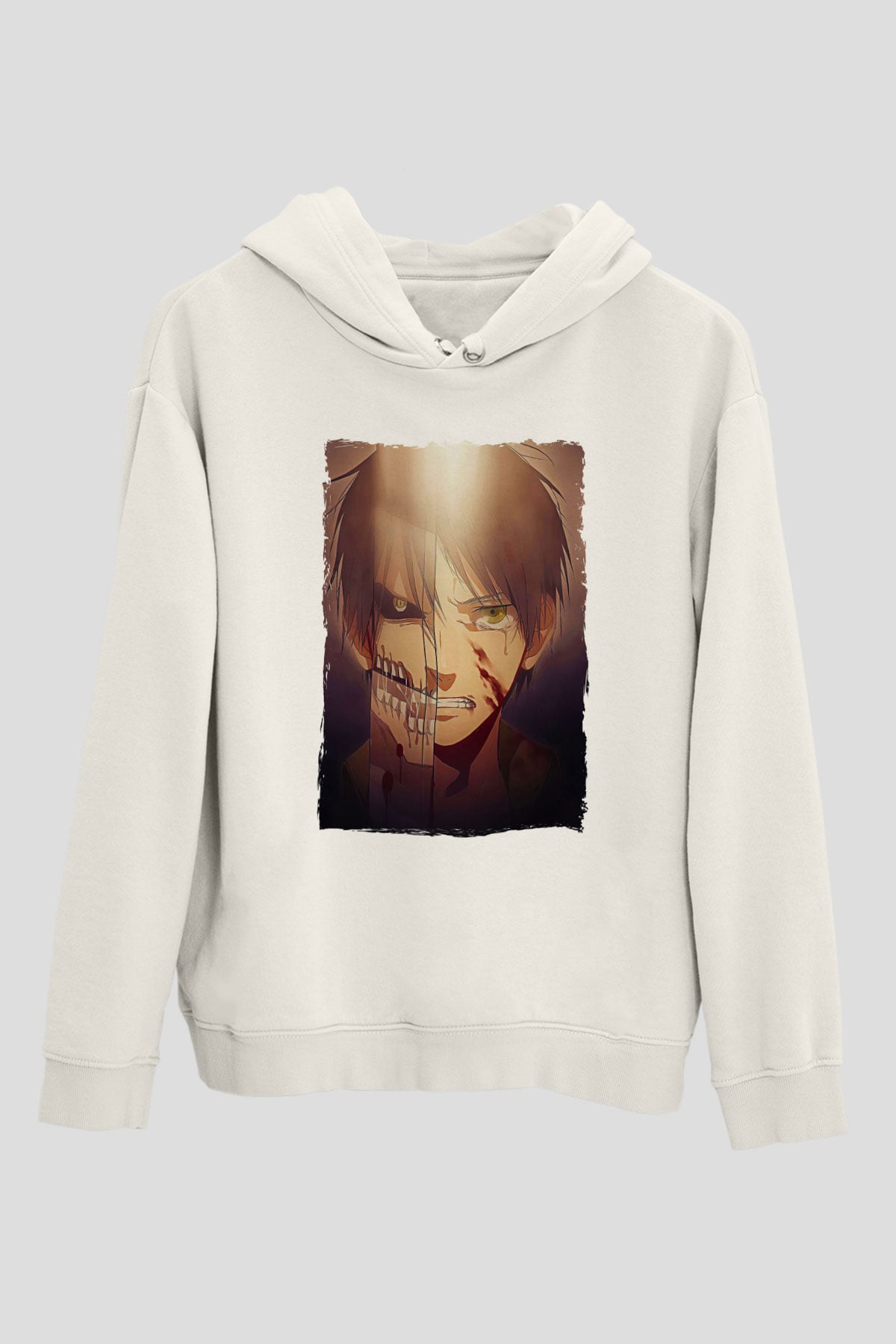 Attack On Titan Baskılı Beyaz Unisex Hoodie