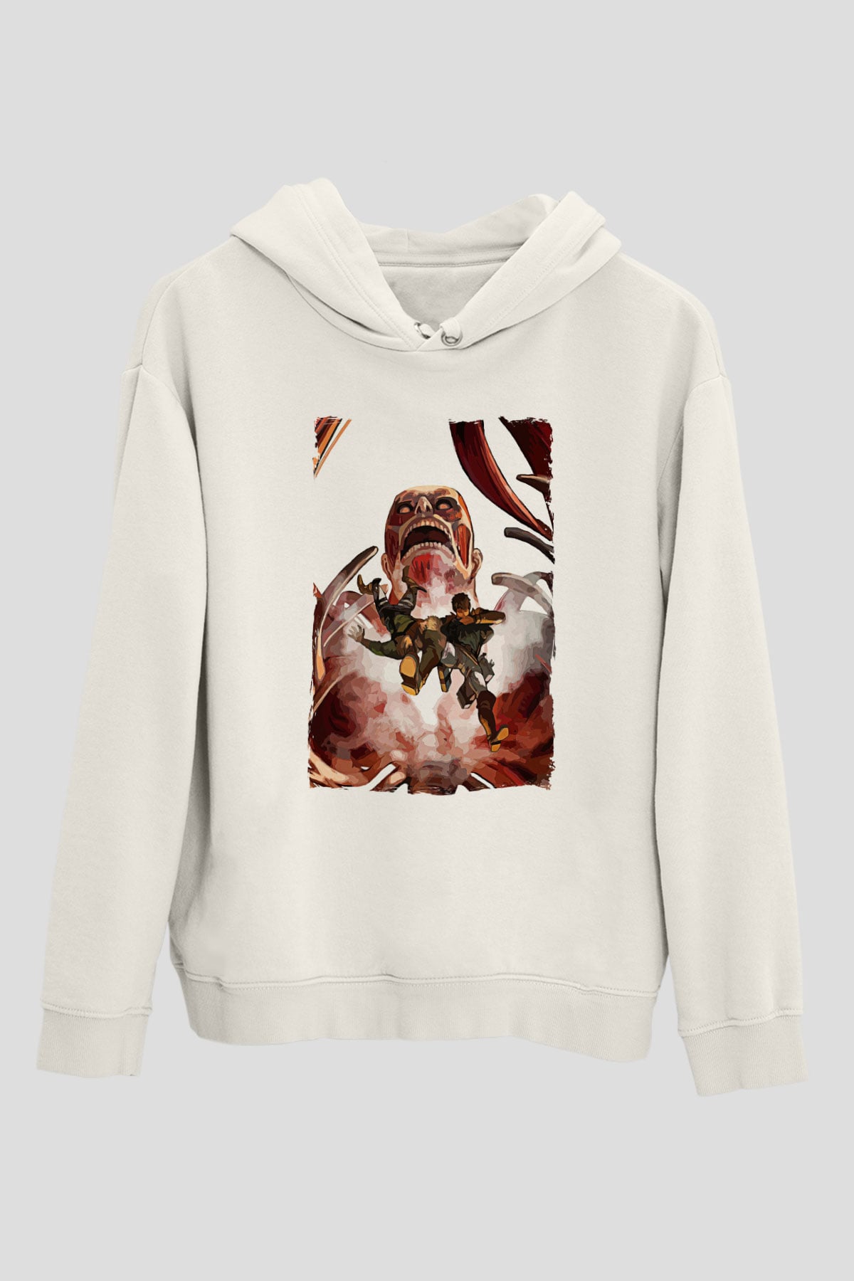 Attack On Titan Baskılı Beyaz Unisex Hoodie