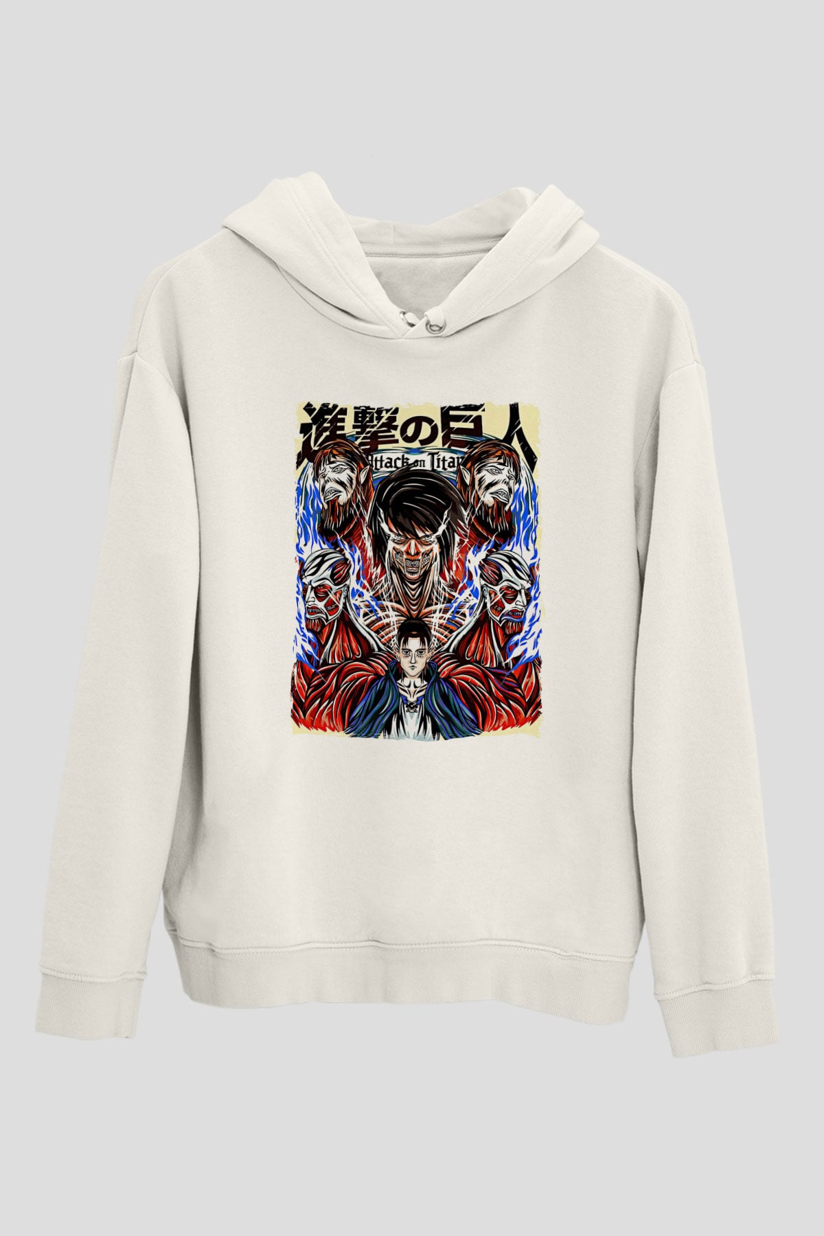 Attack On Titan Baskılı Beyaz Unisex Hoodie