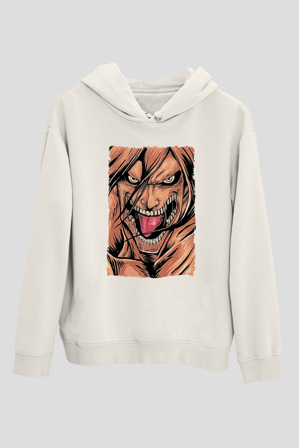 Attack On Titan Baskılı Beyaz Unisex Hoodie