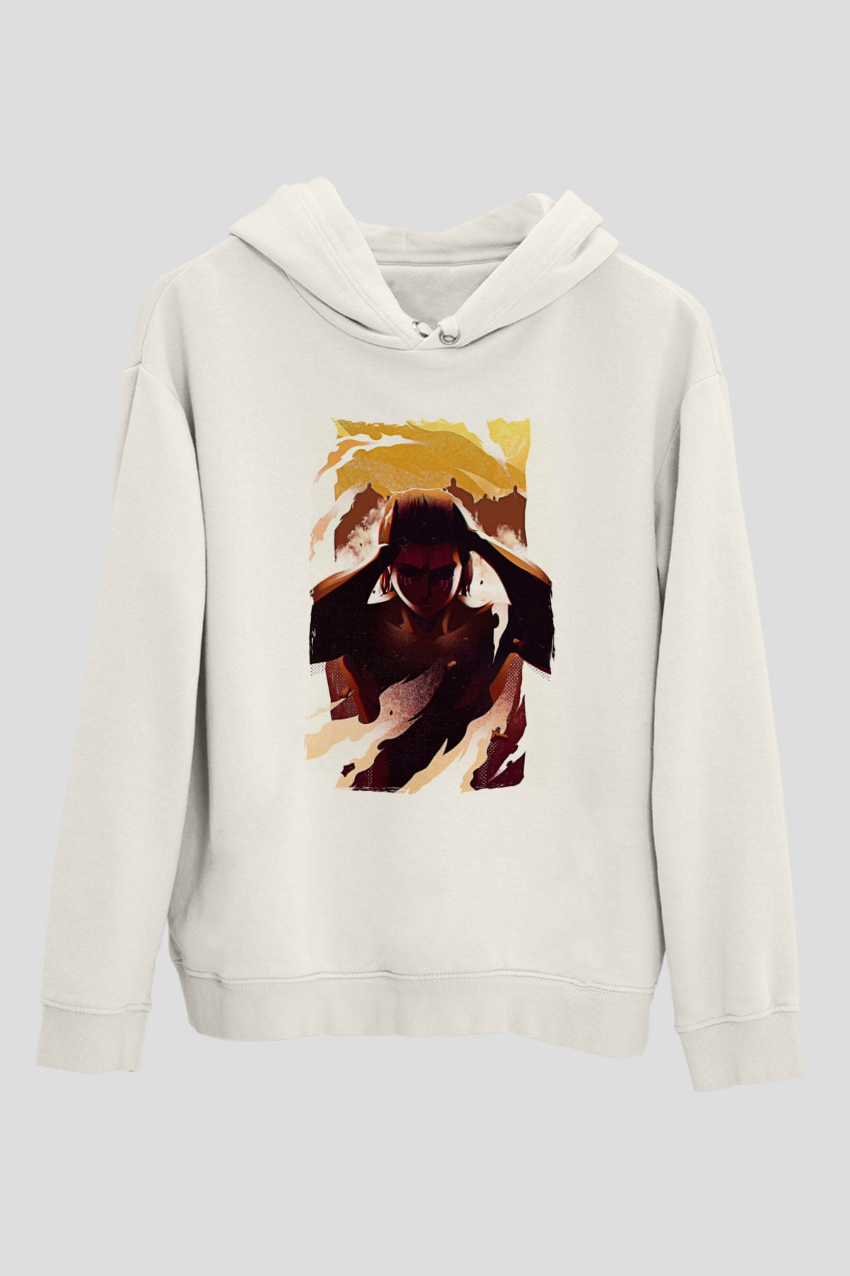 Attack On Titan Baskılı Beyaz Unisex Hoodie