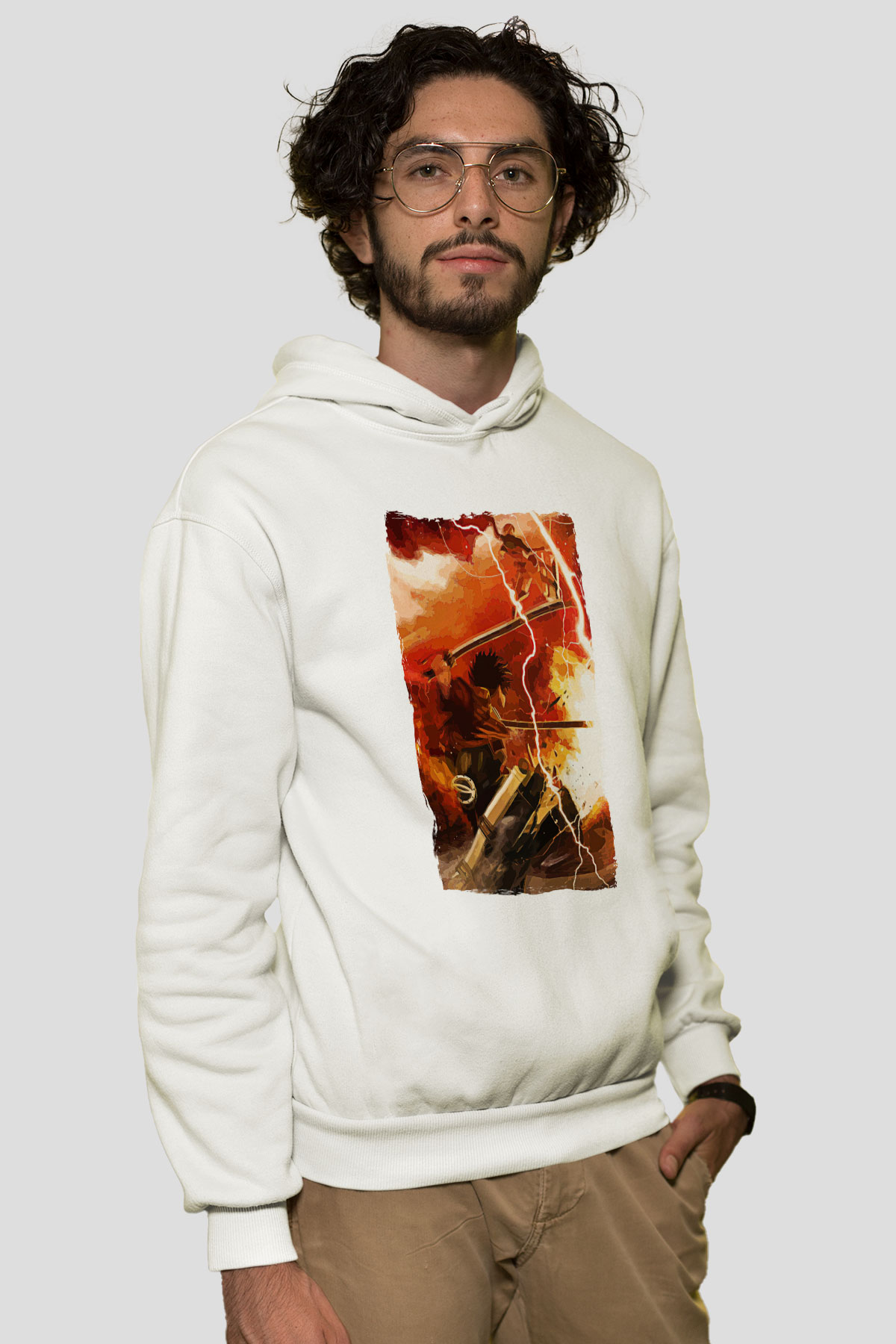 Attack On Titan Baskılı Beyaz Unisex Hoodie
