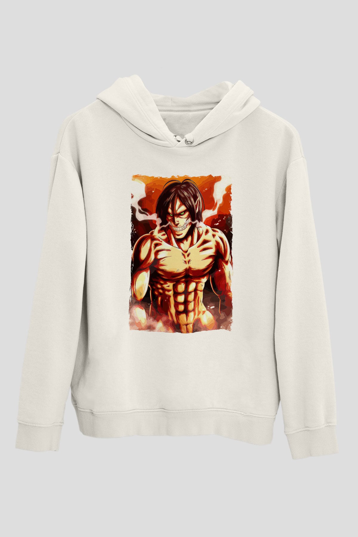 Attack On Titan Baskılı Beyaz Unisex Hoodie