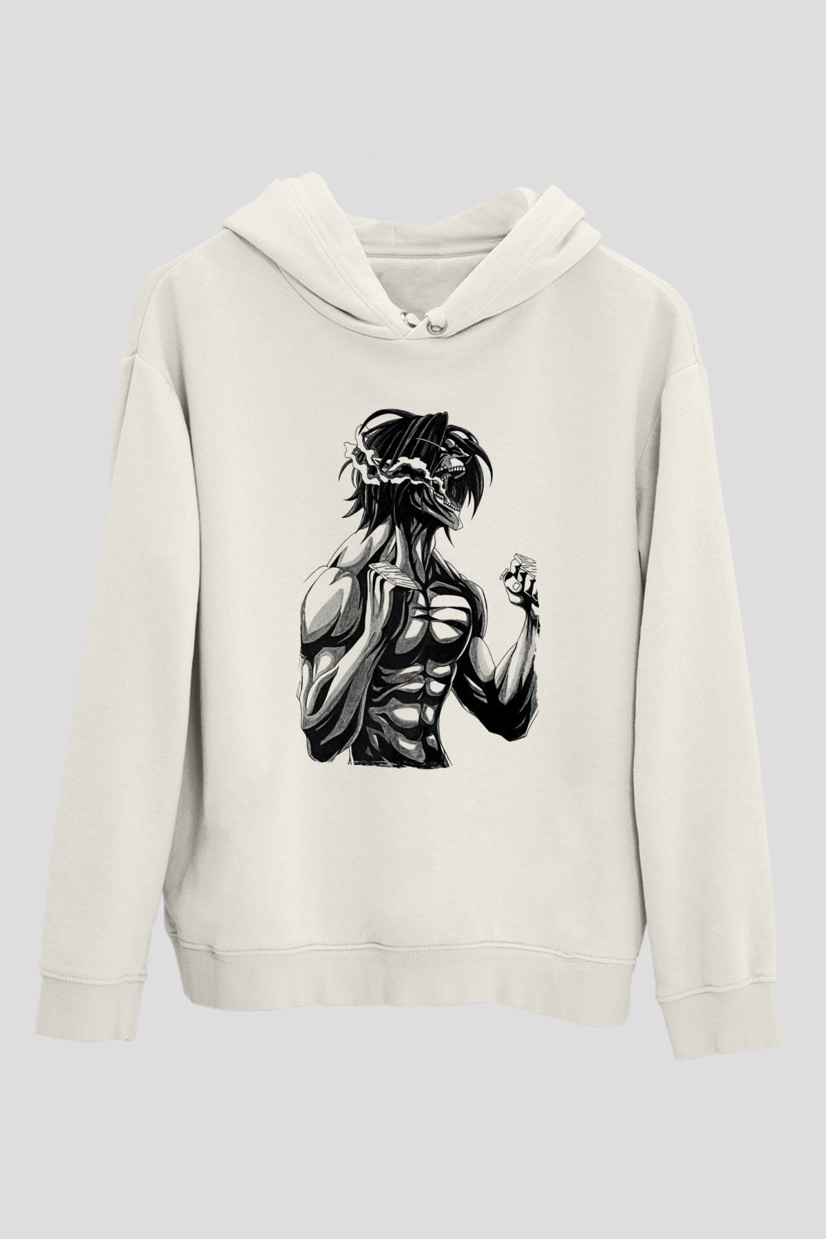 Attack On Titan Baskılı Beyaz Unisex Hoodie