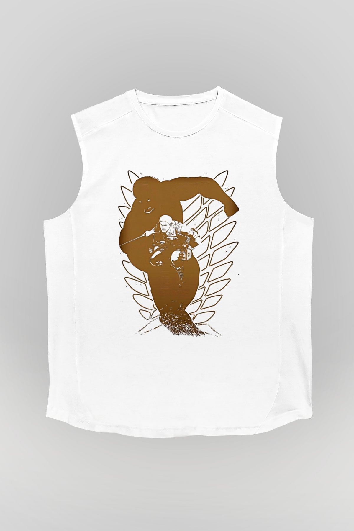 Attack On Titan Baskılı Beyaz Unisex Kolsuz Tişört - Tshirt