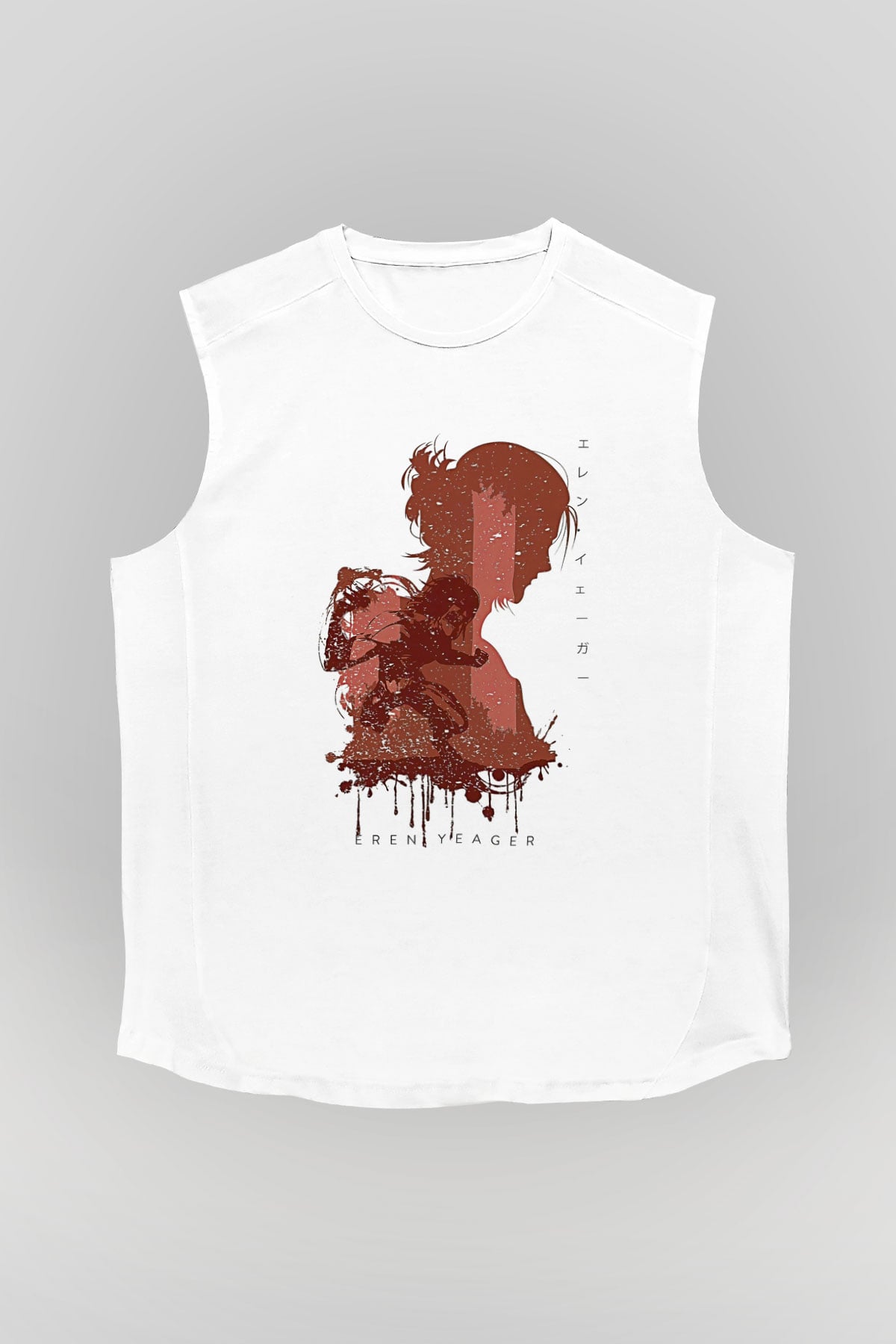 Attack On Titan Baskılı Beyaz Unisex Kolsuz Tişört - Tshirt