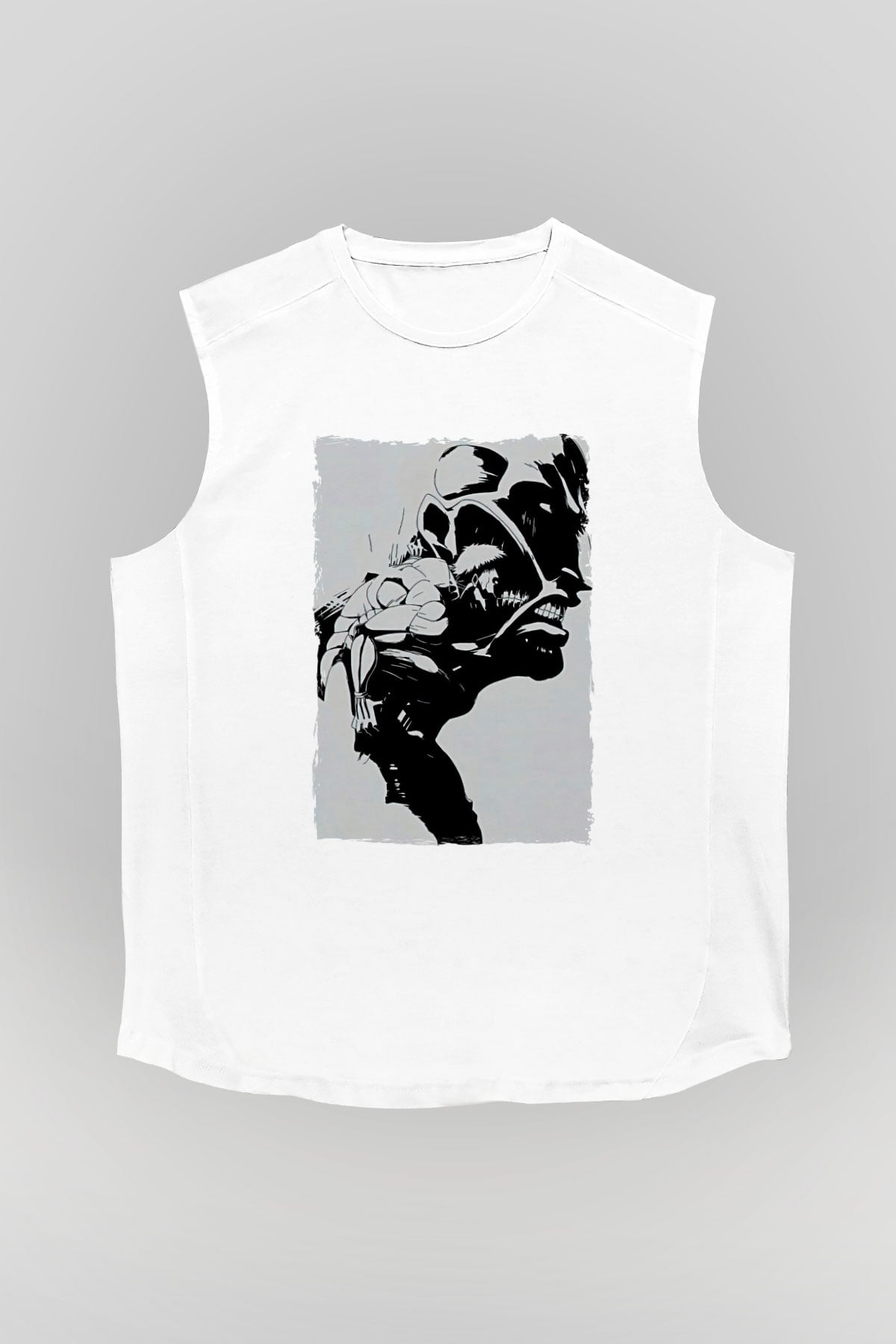 Attack On Titan Baskılı Beyaz Unisex Kolsuz Tişört - Tshirt