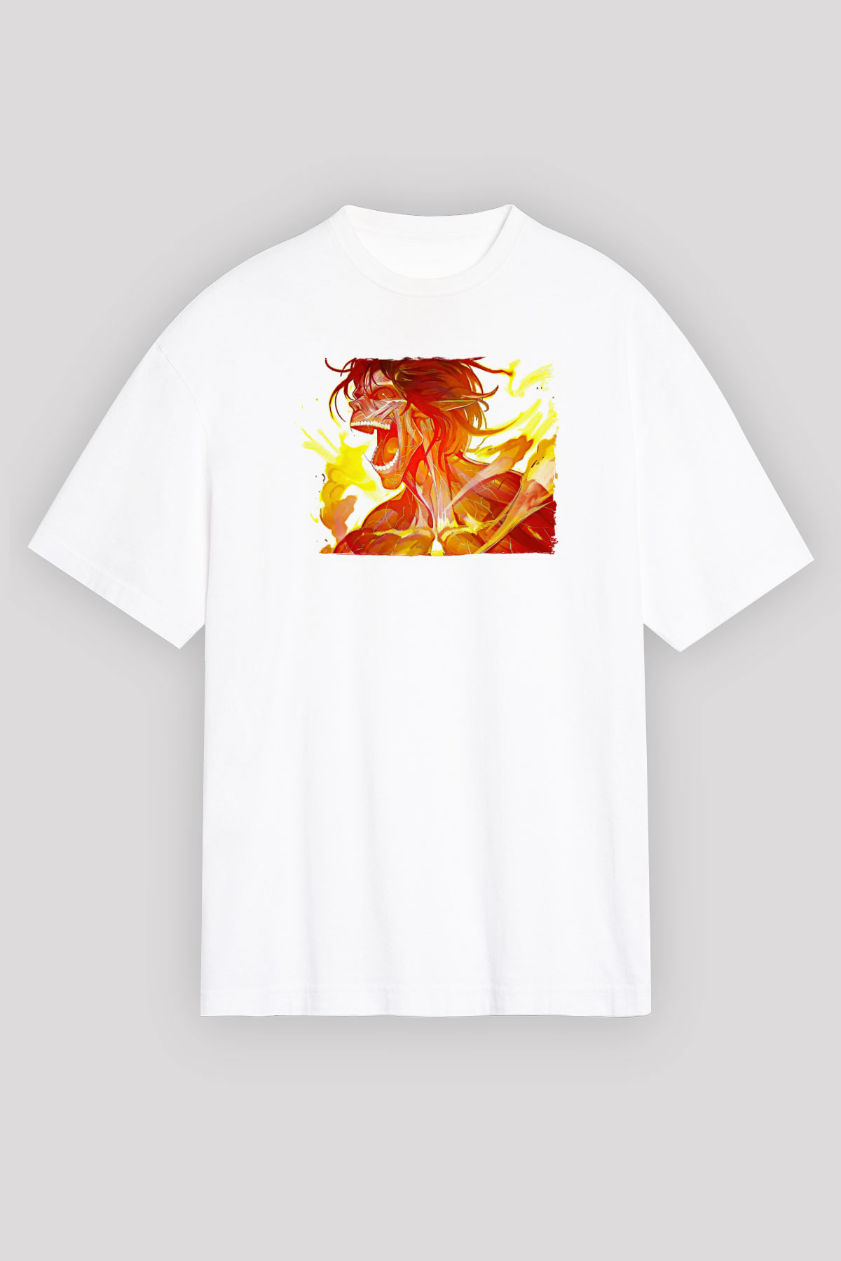 Attack On Titan Baskılı Beyaz Unisex Oversize Tişört - Tshirt