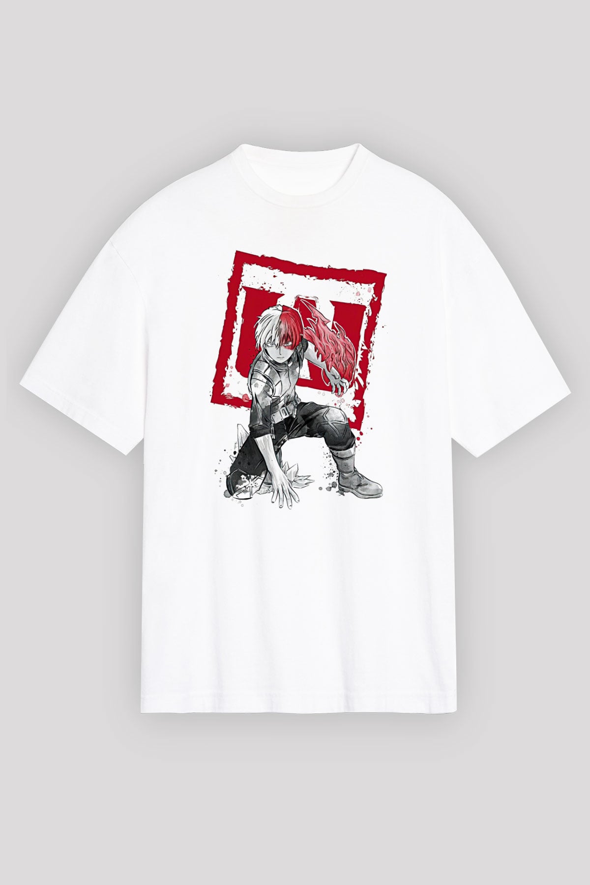 Attack On Titan Baskılı Beyaz Unisex Oversize Tişört - Tshirt