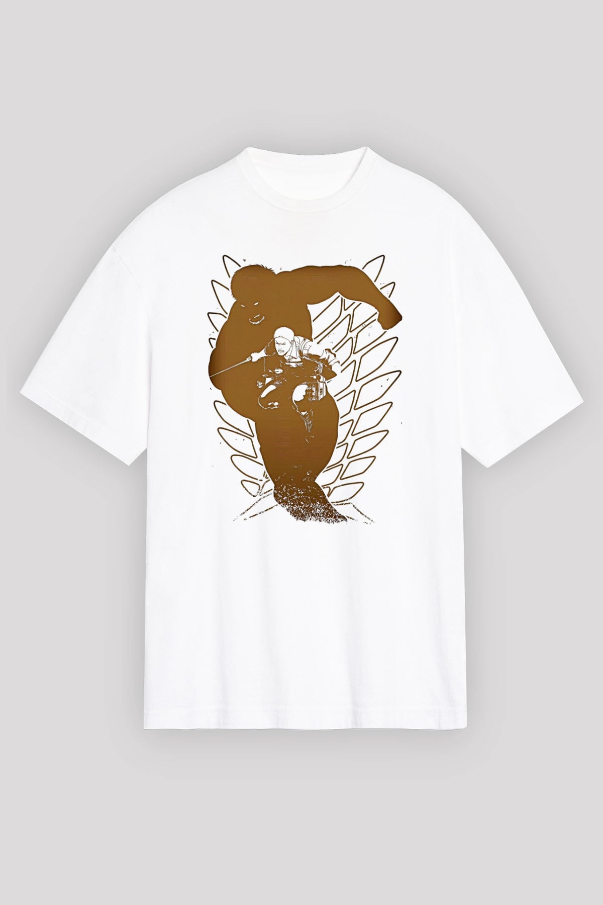 Attack On Titan Baskılı Beyaz Unisex Oversize Tişört - Tshirt