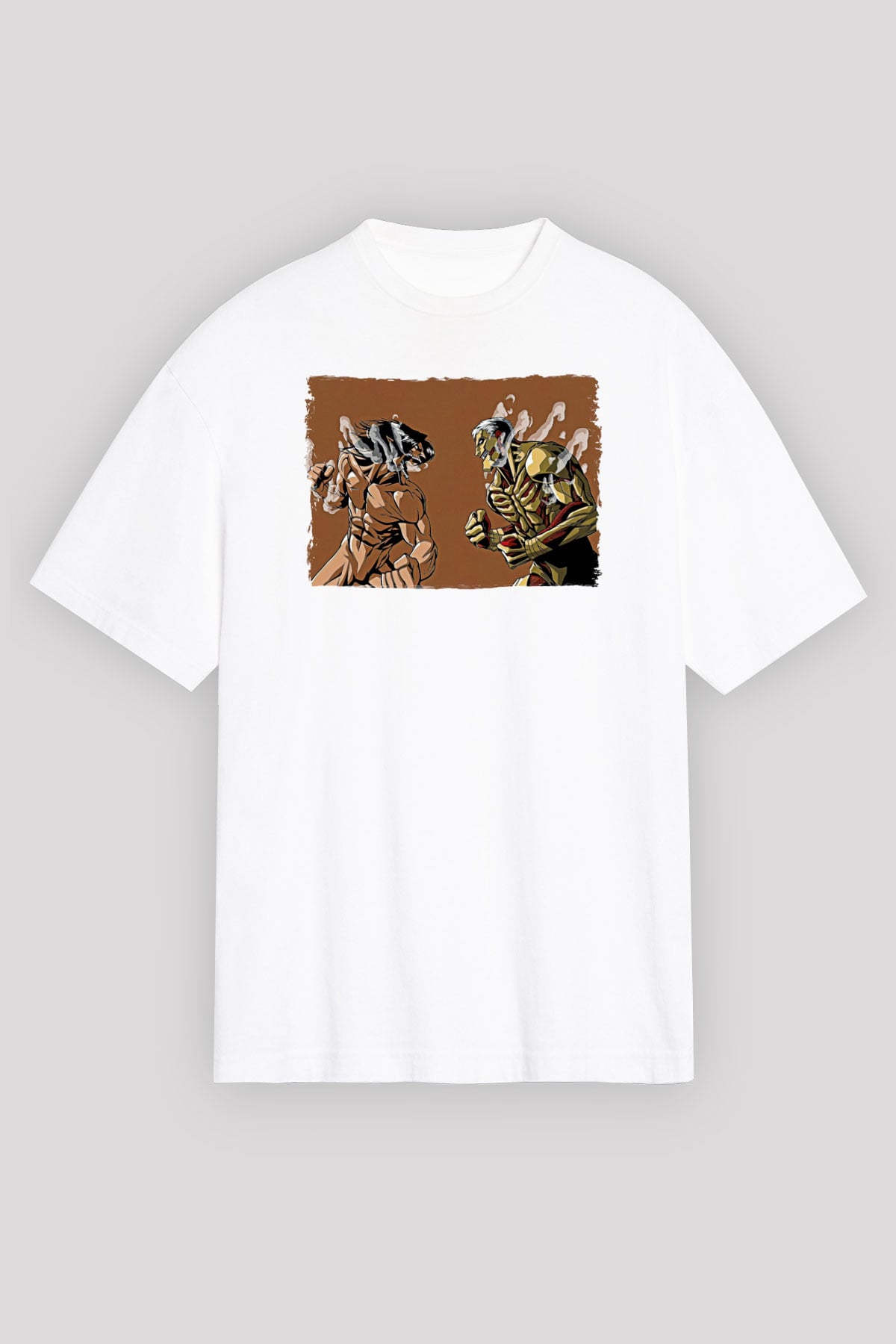 Attack On Titan Baskılı Beyaz Unisex Oversize Tişört - Tshirt