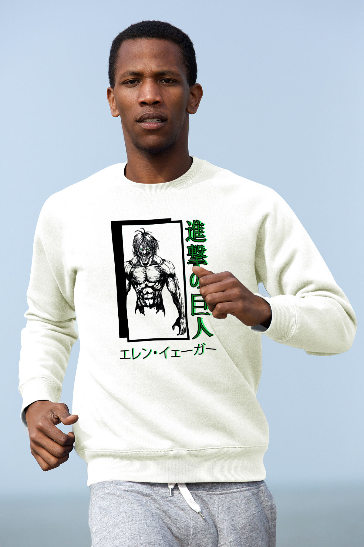 Attack On Titan Baskılı Beyaz Unisex Sweatshirt