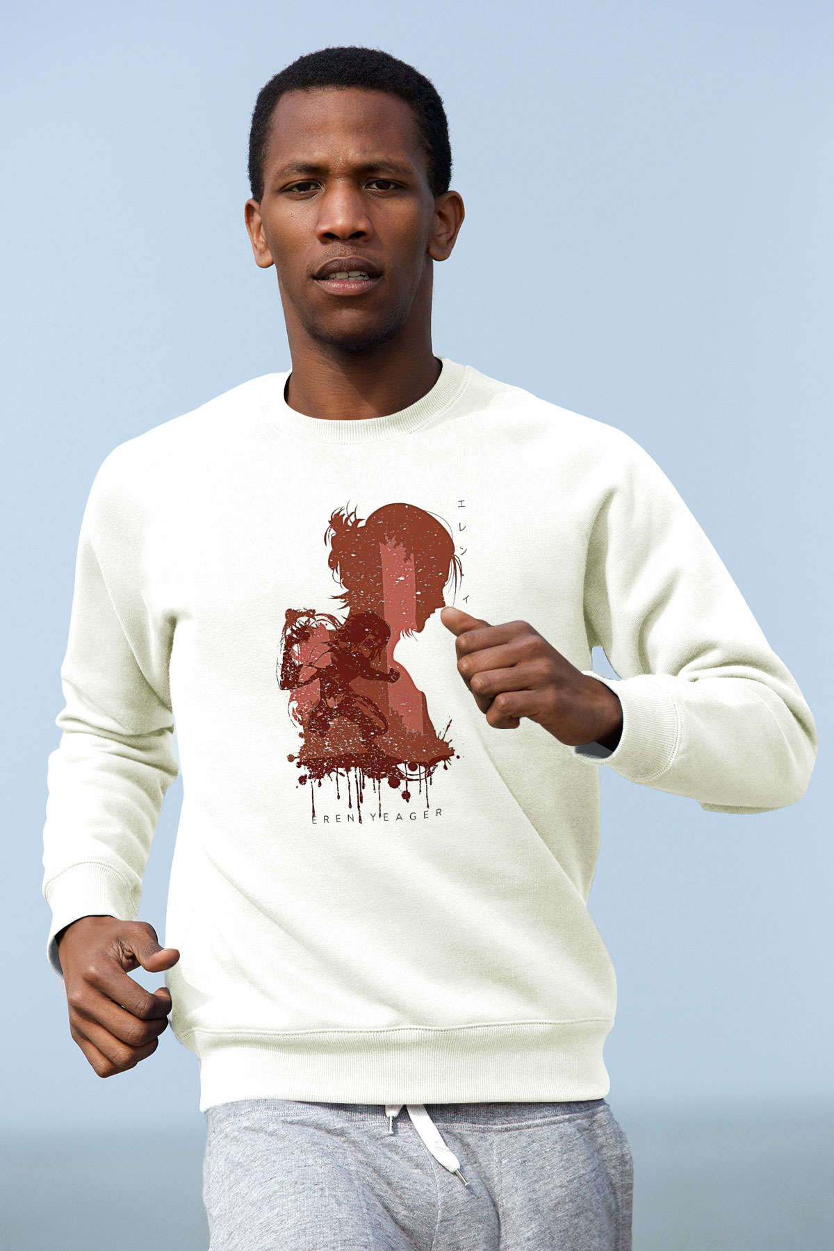 Attack On Titan Baskılı Beyaz Unisex Sweatshirt