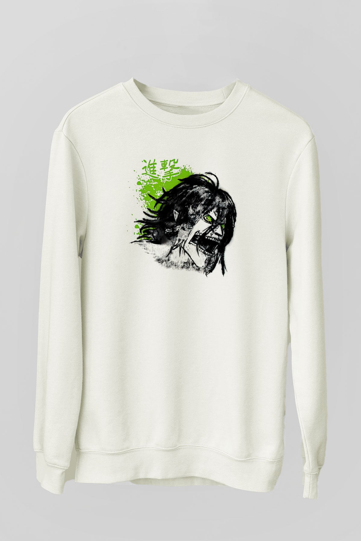 Attack On Titan Baskılı Beyaz Unisex Sweatshirt