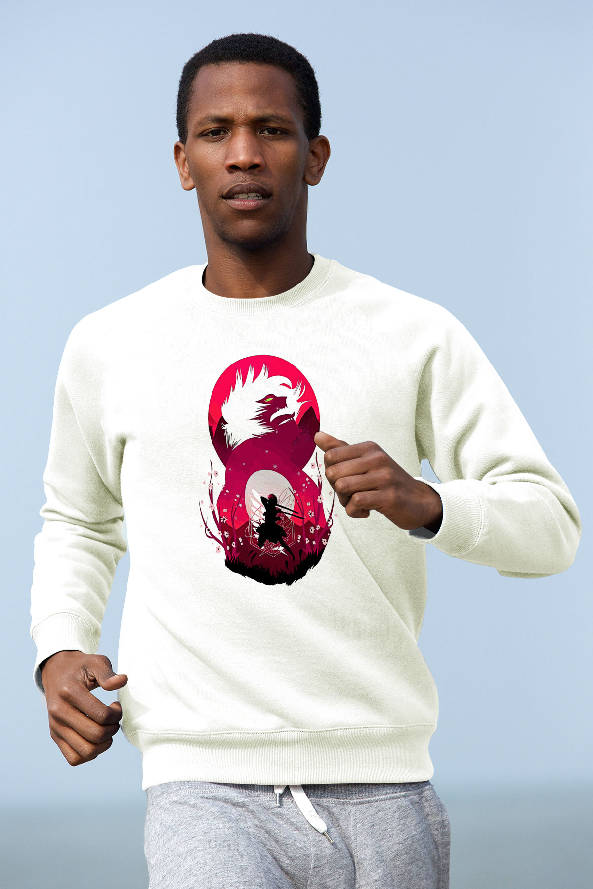 Attack On Titan Baskılı Beyaz Unisex Sweatshirt