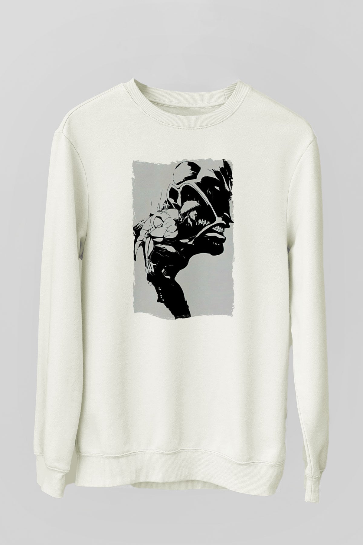 Attack On Titan Baskılı Beyaz Unisex Sweatshirt