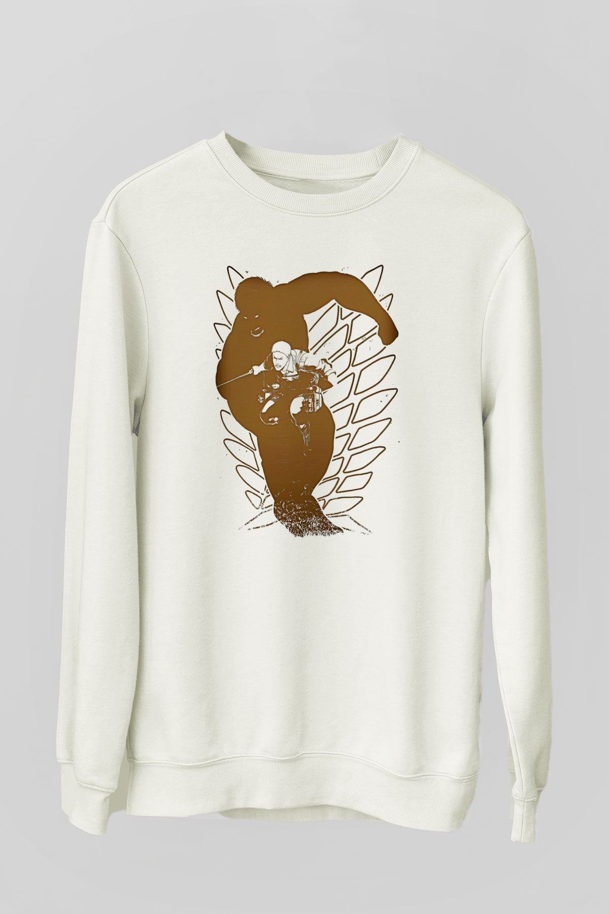 Attack On Titan Baskılı Beyaz Unisex Sweatshirt