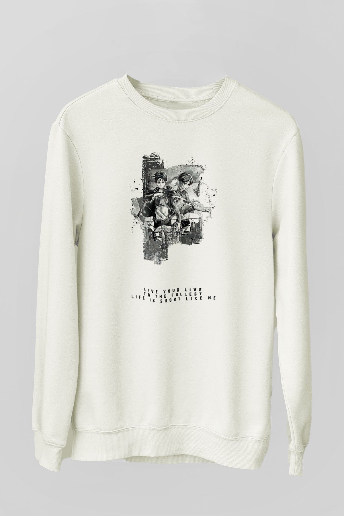 Attack On Titan Baskılı Beyaz Unisex Sweatshirt