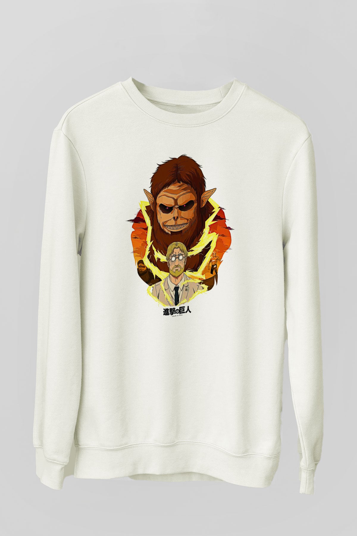 Attack On Titan Baskılı Beyaz Unisex Sweatshirt