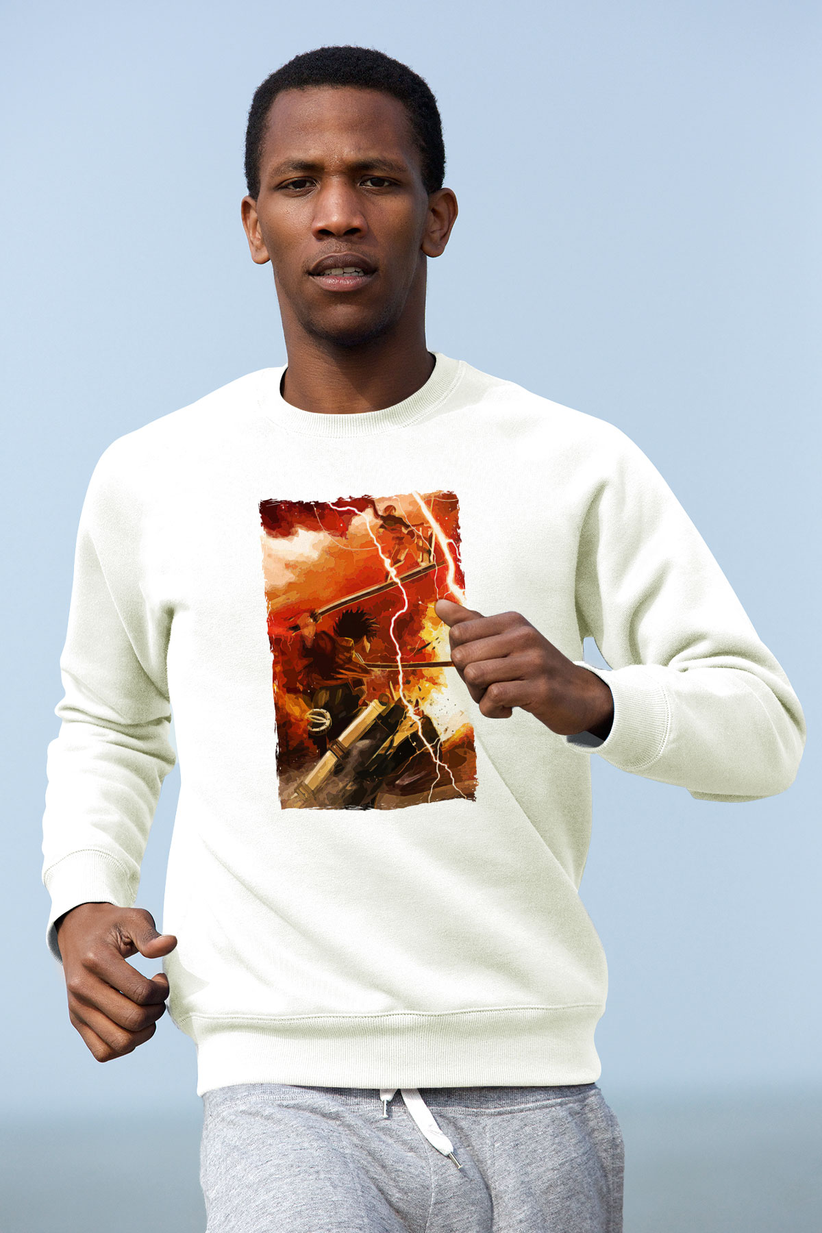 Attack On Titan Baskılı Beyaz Unisex Sweatshirt