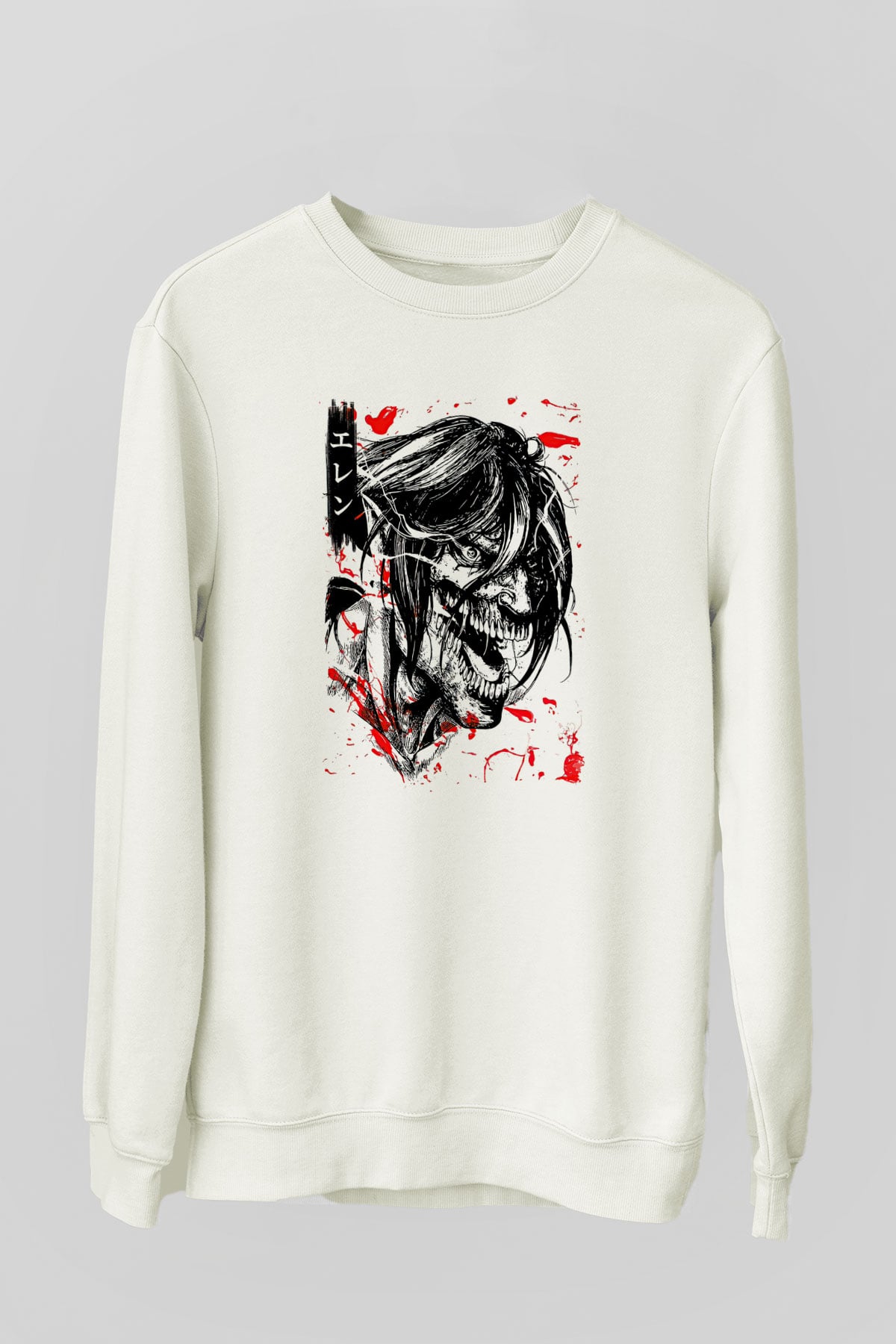 Attack On Titan Baskılı Beyaz Unisex Sweatshirt